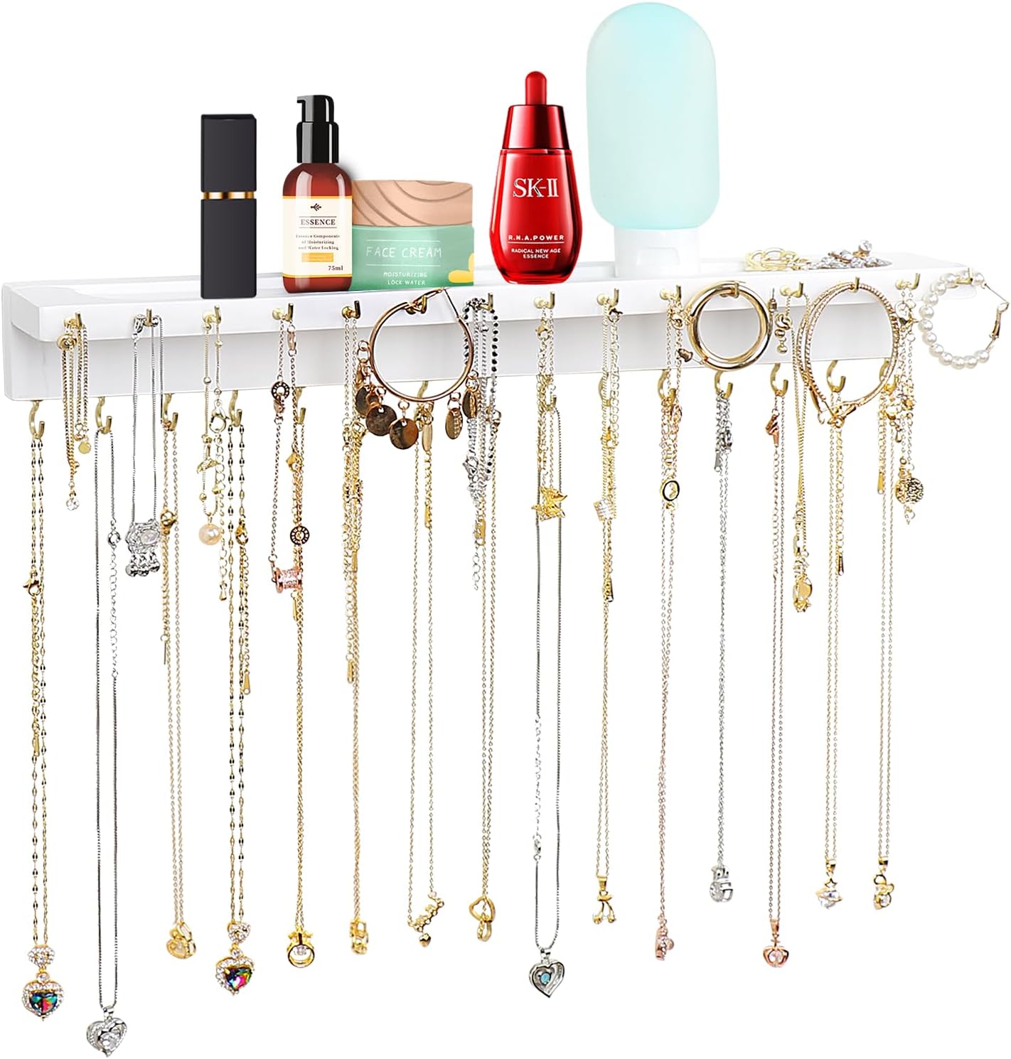Necklace Holder, Upgraded Extra Large Wall Necklace Organizer with 30 Hooks Wall...