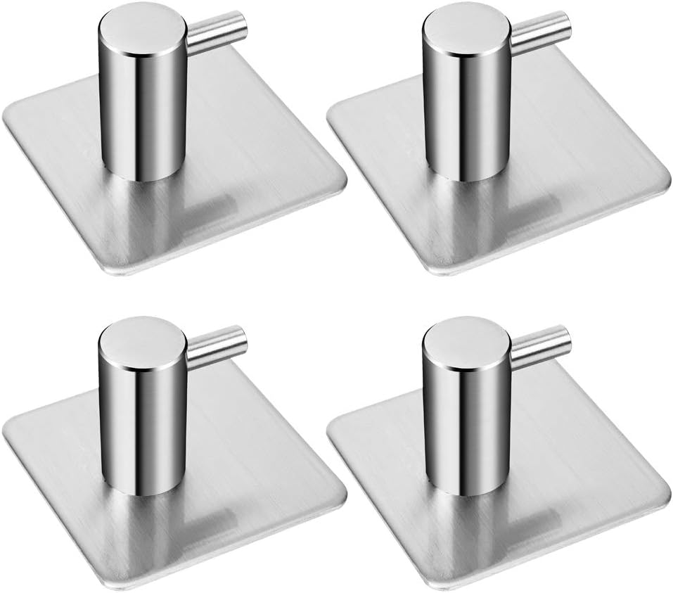 LYSLEDa 4 Pack Rustproof Stainless Steel Stick on Hooks Self Adhesive from, Wate...