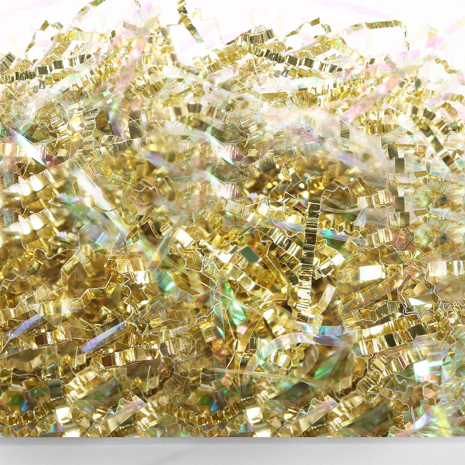 UNIQOOO 1 LB Metallic Iridescent Gold Crinkle Cut Paper Shredded Filler, Sparkli...