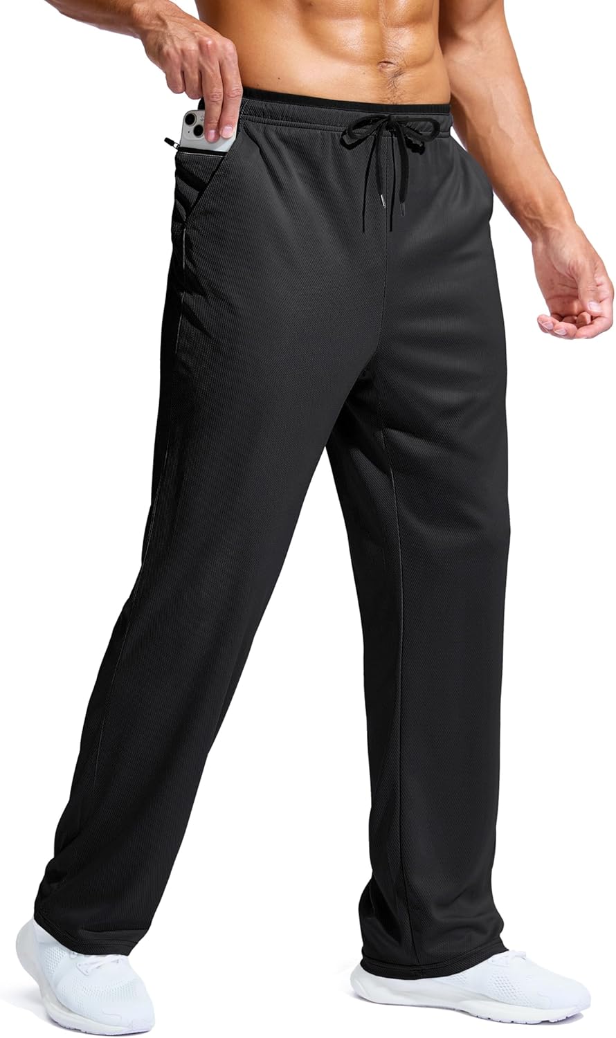 Pudolla Men's Lightweight Mesh Sweatpants Loose Fit Open Bottom Athletic Workout...