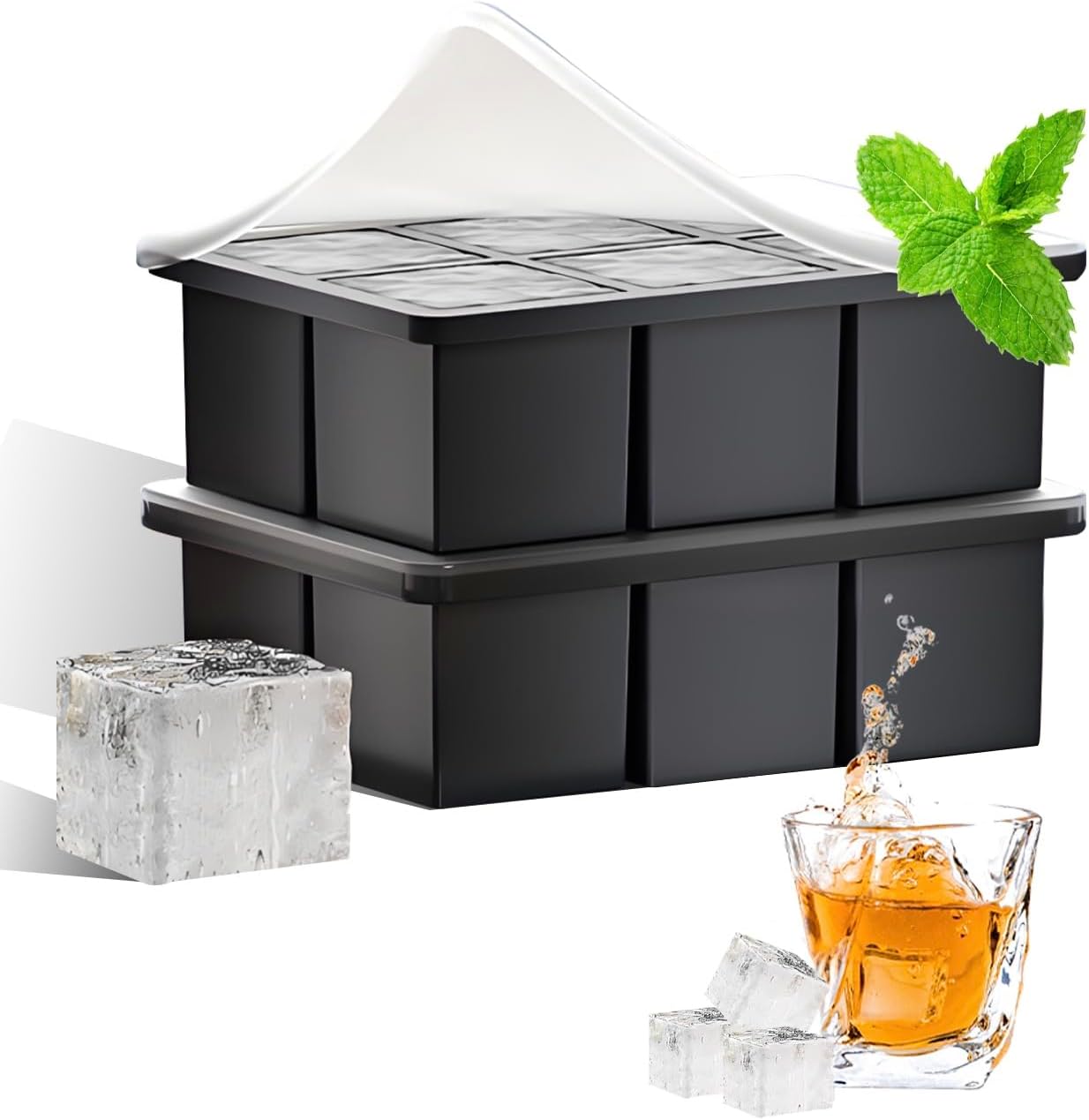 Silicone Ice Cube Trays for Freezer – Large Square Ice Cube Molds, BPA-Free, Eas...