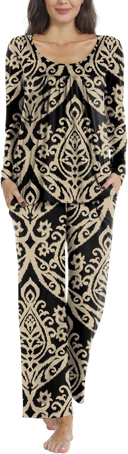TAOHUADAO Women's Pajama Sets, 2 Piece Pleated Lounge Sleepwear with Long Pants,...