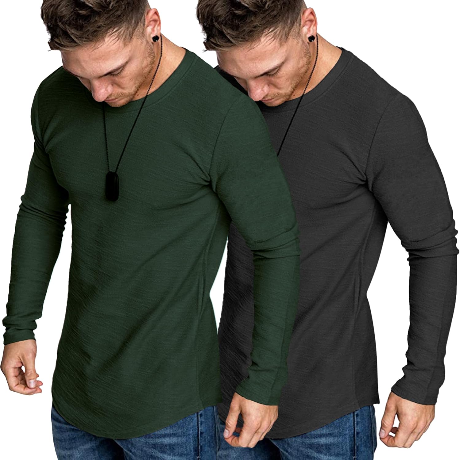 COOFANDY Men 2 Pack Muscle Fitted T Shirt Gym Workout Athletic Long Sleeves Tee...