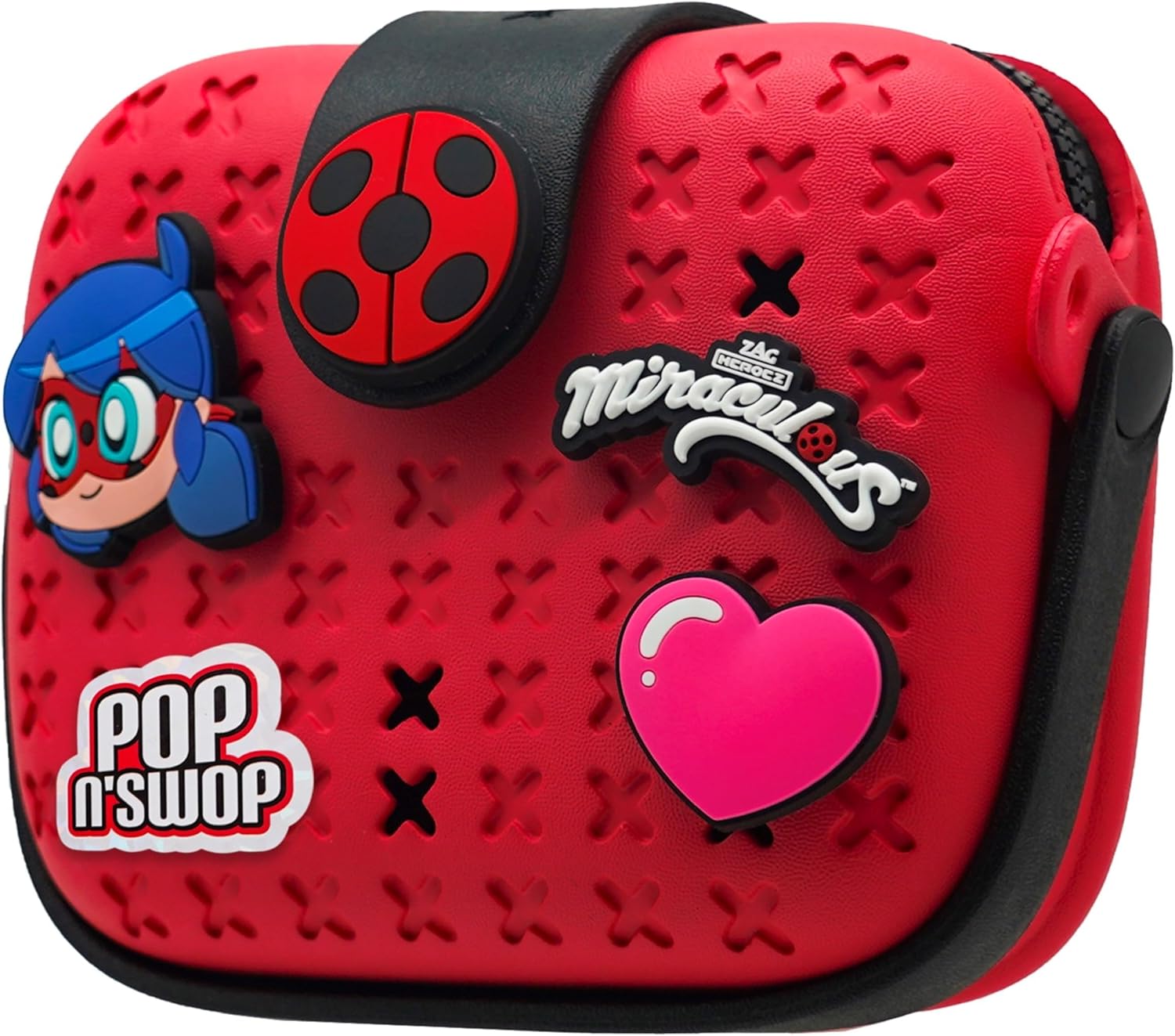 Miraculous Ladybug - Pop n' Swop Purse, with 4 Badges, Handle and Zipper, Lightw...