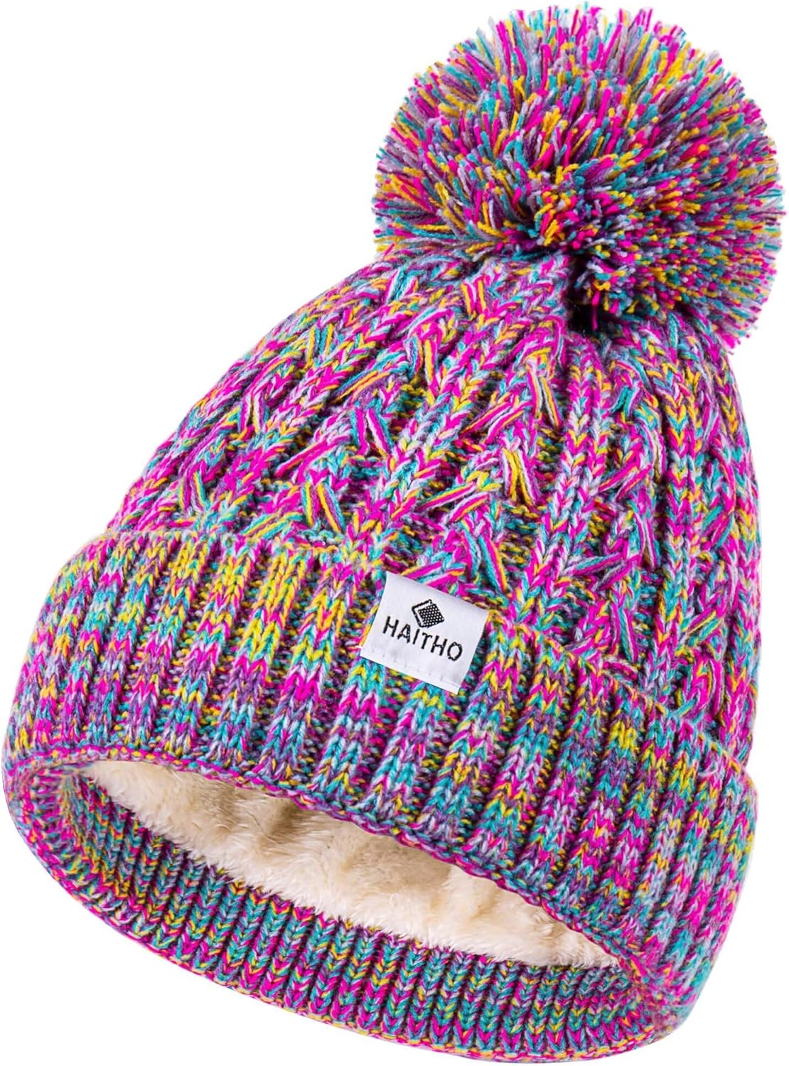HAITHO Kids Toddler Winter Hat with Pom Pom, 2 Size Kids Beanie Hats for Girls B...
