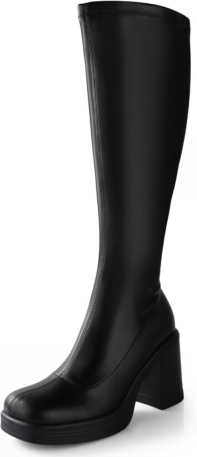 Ankis Knee High Boots Platform Boots for Women Chunky Heel Side Zipper Long GOGO...