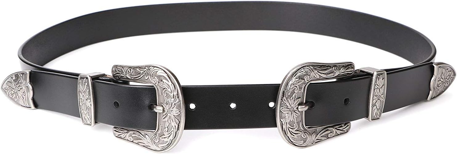 JASGOOD Women Leather Belts Ladies Vintage Western Design Black Waist Belt for P...