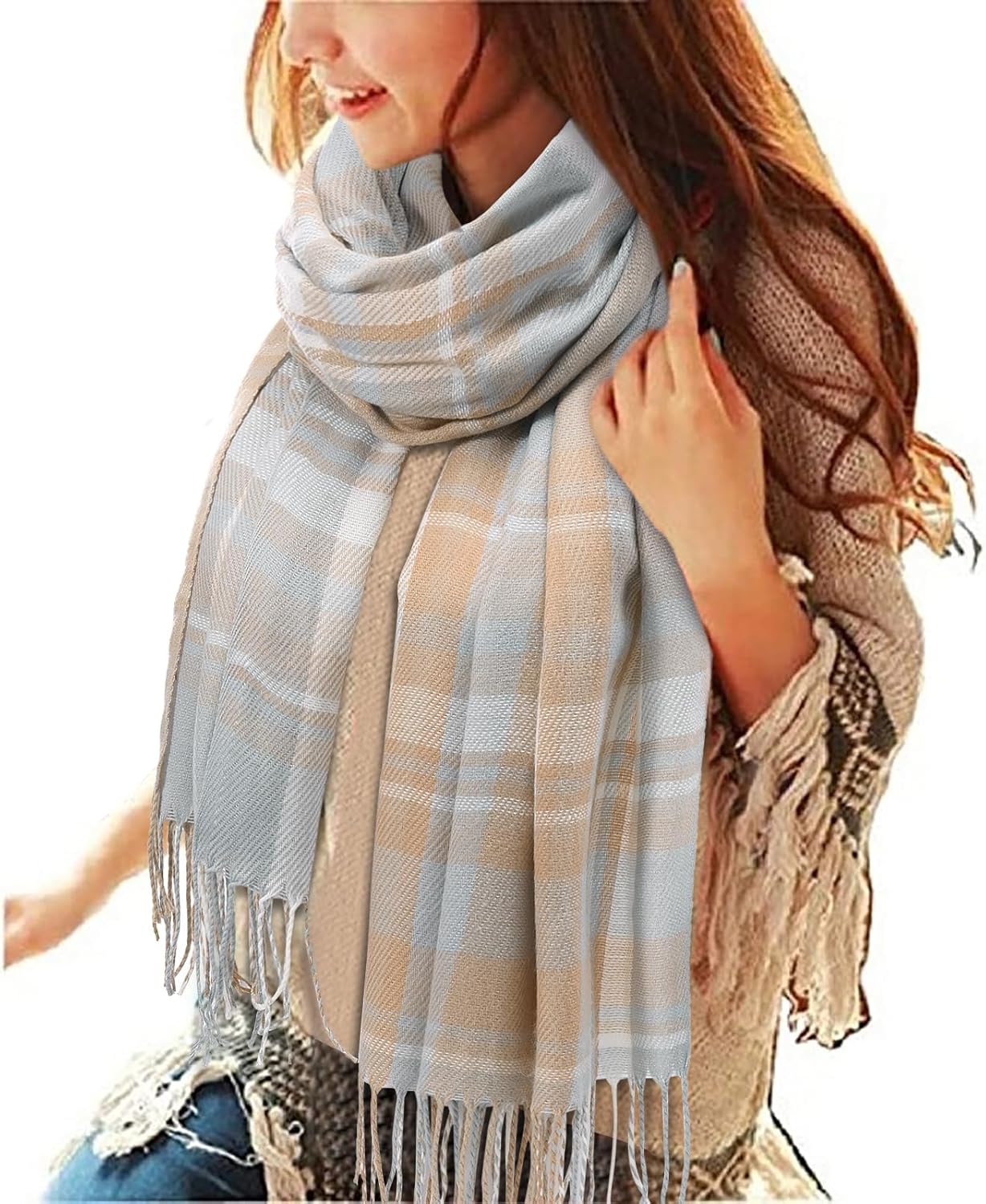heekpek Winter Long Soft Warm Tartan Check Scarves Wraps for women Wool Spinning...