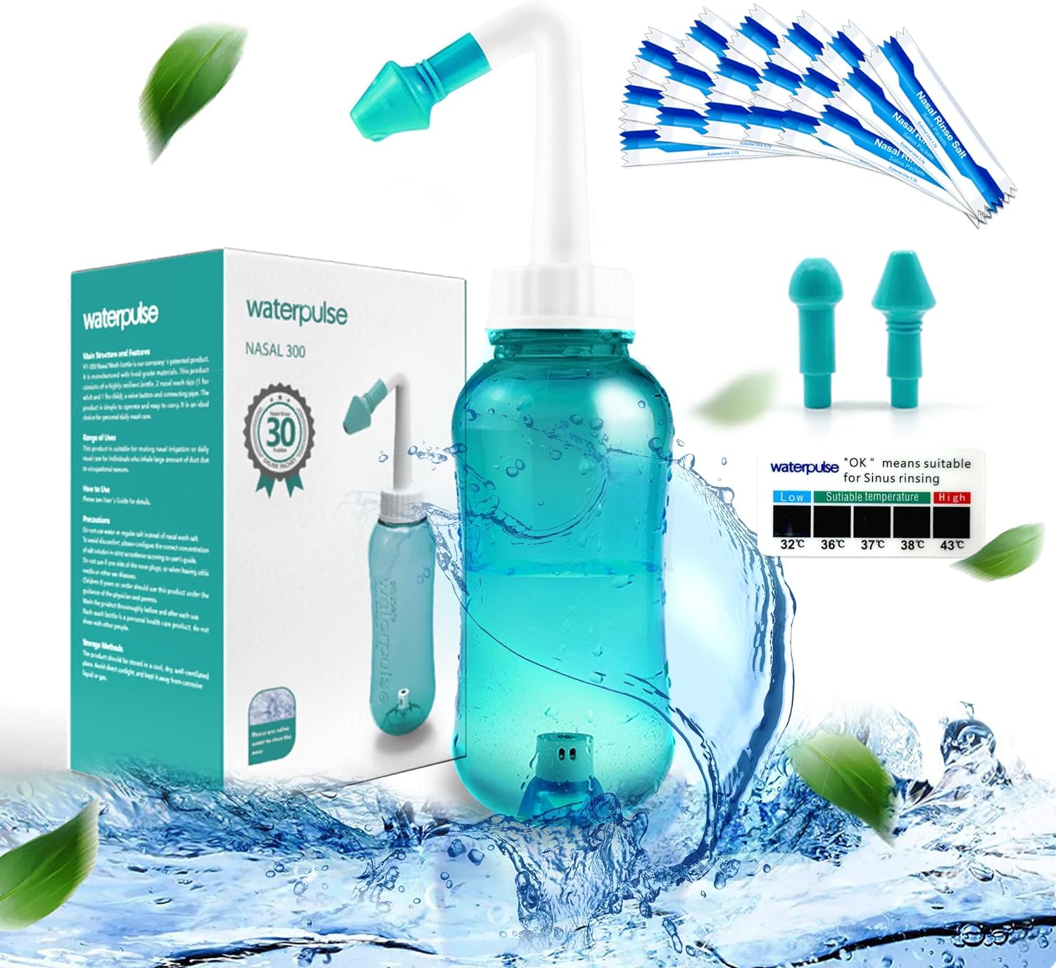 Neti Pot, Sinus Rinse Bottle 300ml, Nose Cleaner, Nasal Irrigation System with 3...
