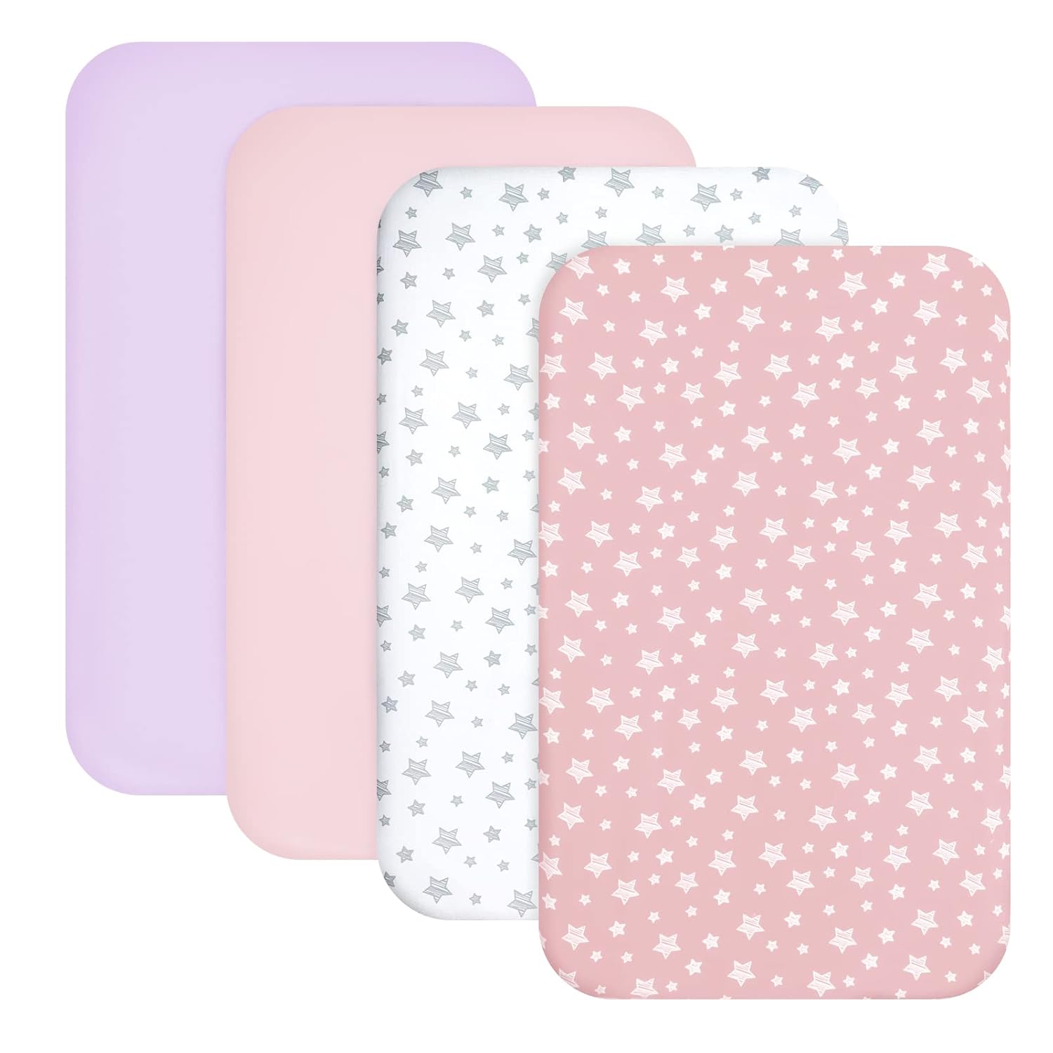 Mini Crib Sheets Fitted 4 Pack for Girls (38" X 24"), Compatible with Dream on M...