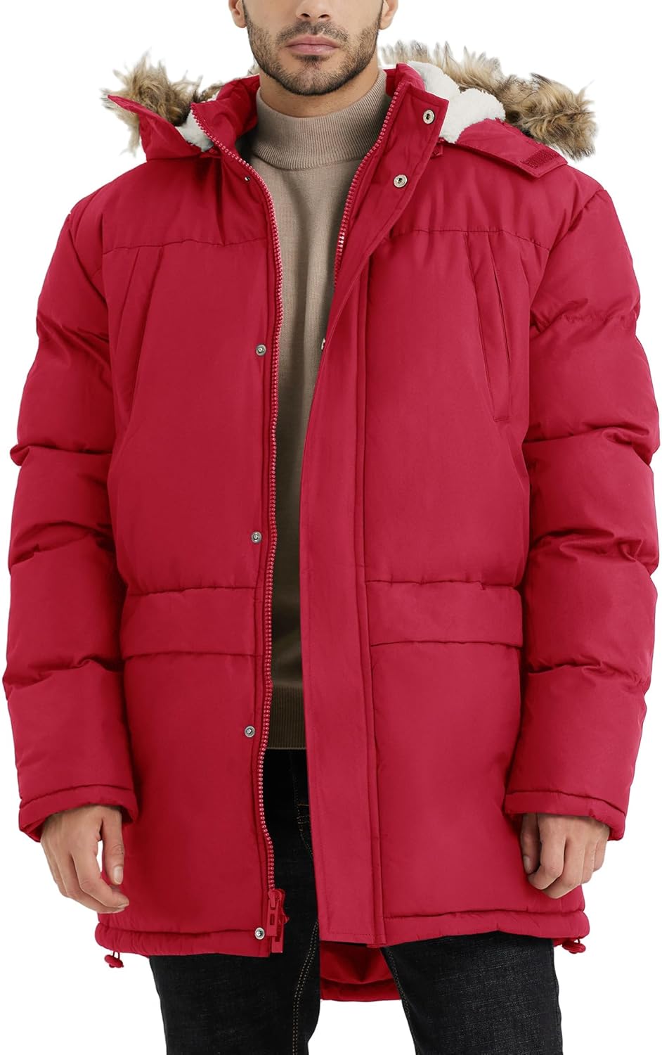 Men's Long Winter Hooded Jacket Warm Windproof Puffy Coat Padded Thicken Parka J...