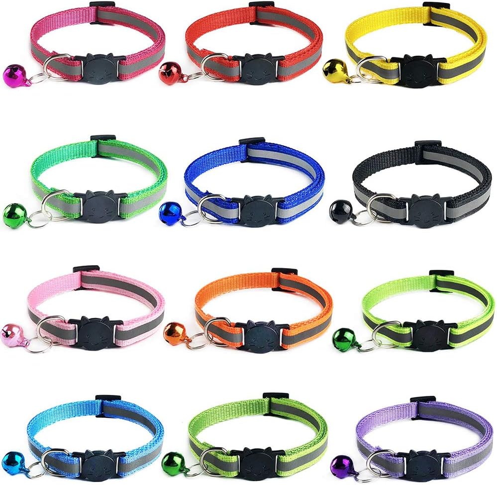 Tafeiya 12 PACK Reflective Cat Collars Quick Release Safety Buckle with Bell Adj...