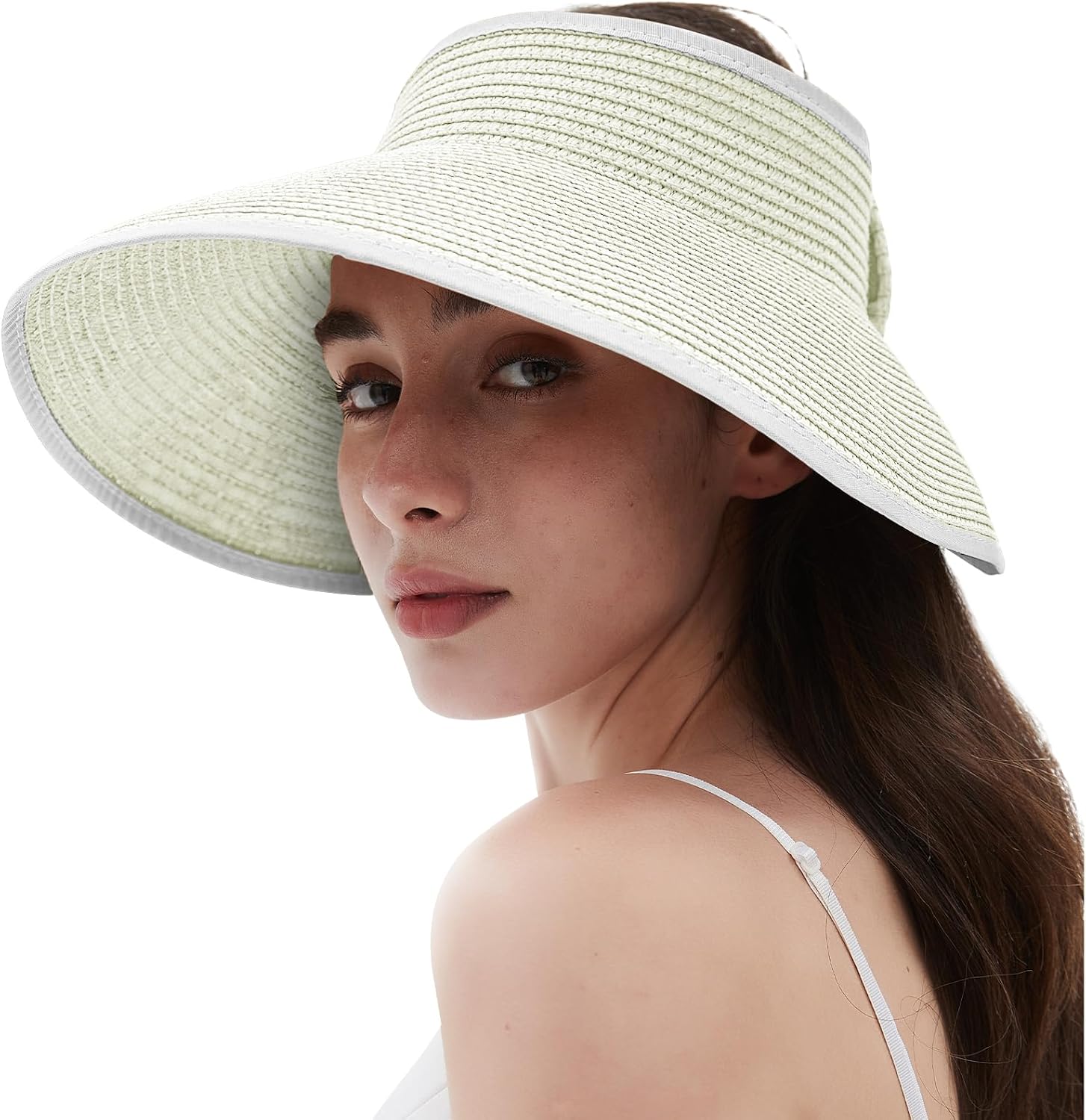 Women's Sun Visor Hats Wide Brim Straw Beach Hat Ponytail Hats for Women Foldabl...