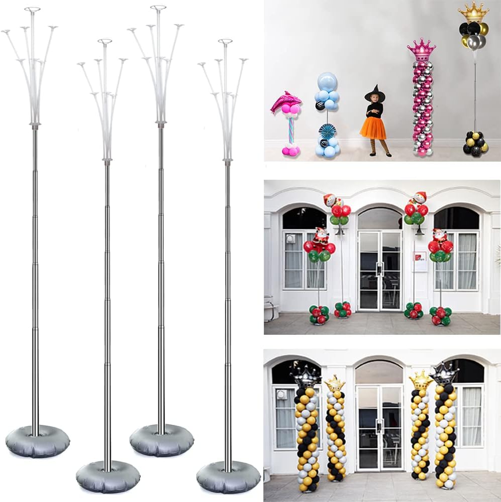 4 Set Balloon Stand Kit, 9 Feet Adjustable Balloon Arch for Floor, Ballon Column...