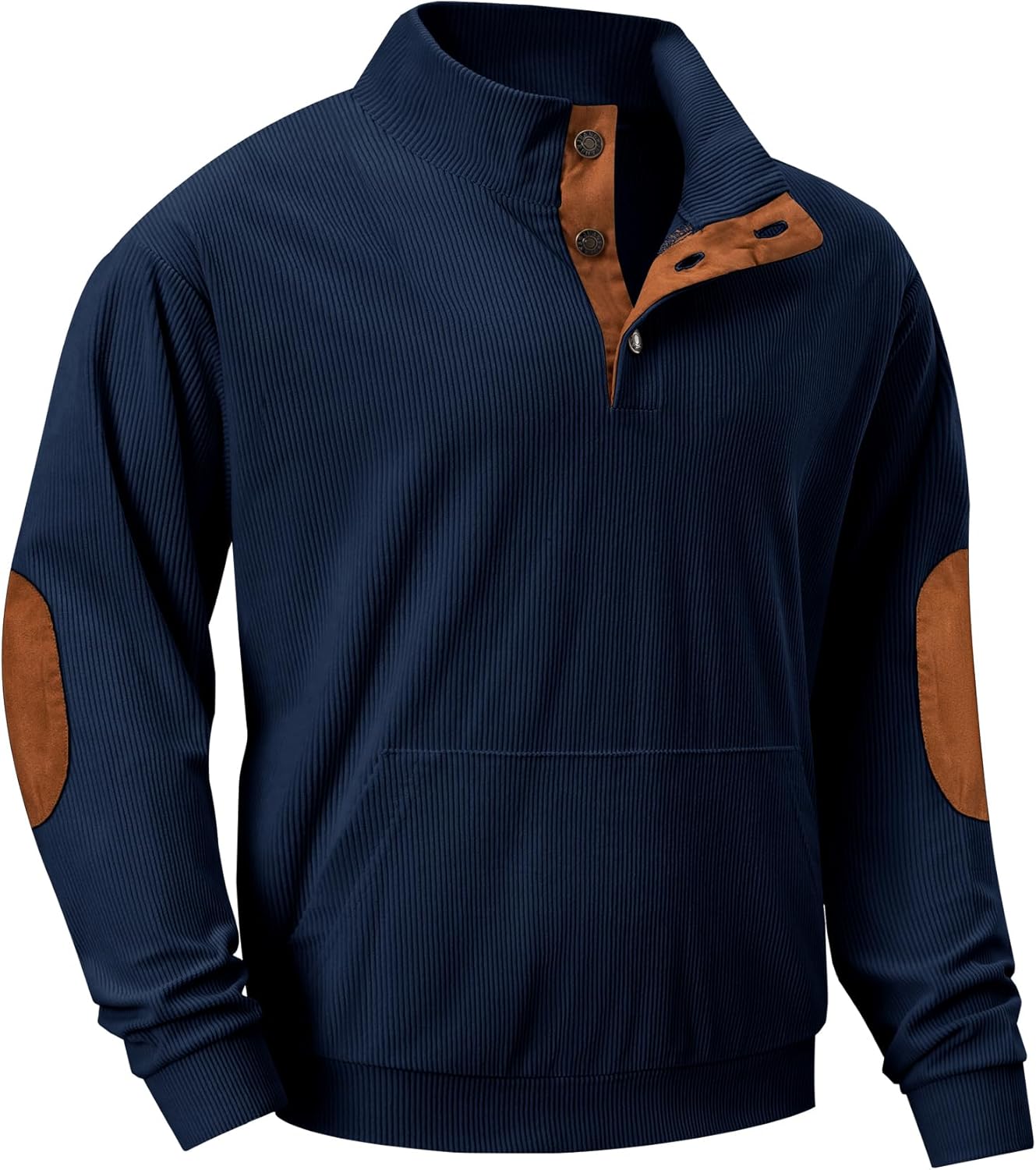 JMIERR Men's Corduroy Sweatshirt Casual Long Sleeve Stand Collar Button Pullover...