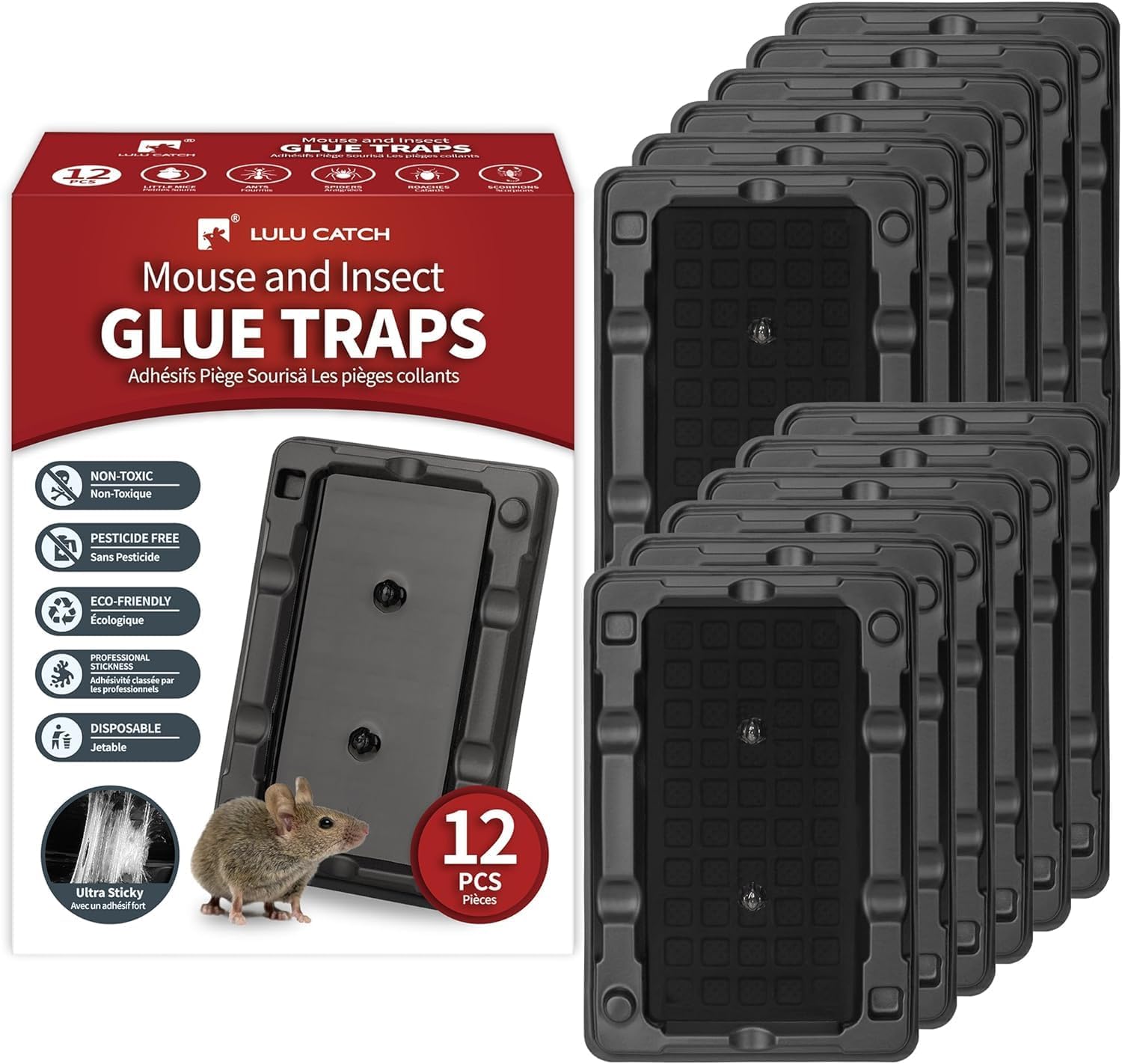 LULUCATCH Mouse & Insect Traps 12 Pack, Heavier Sticky Traps with Non-Toxic Glue...