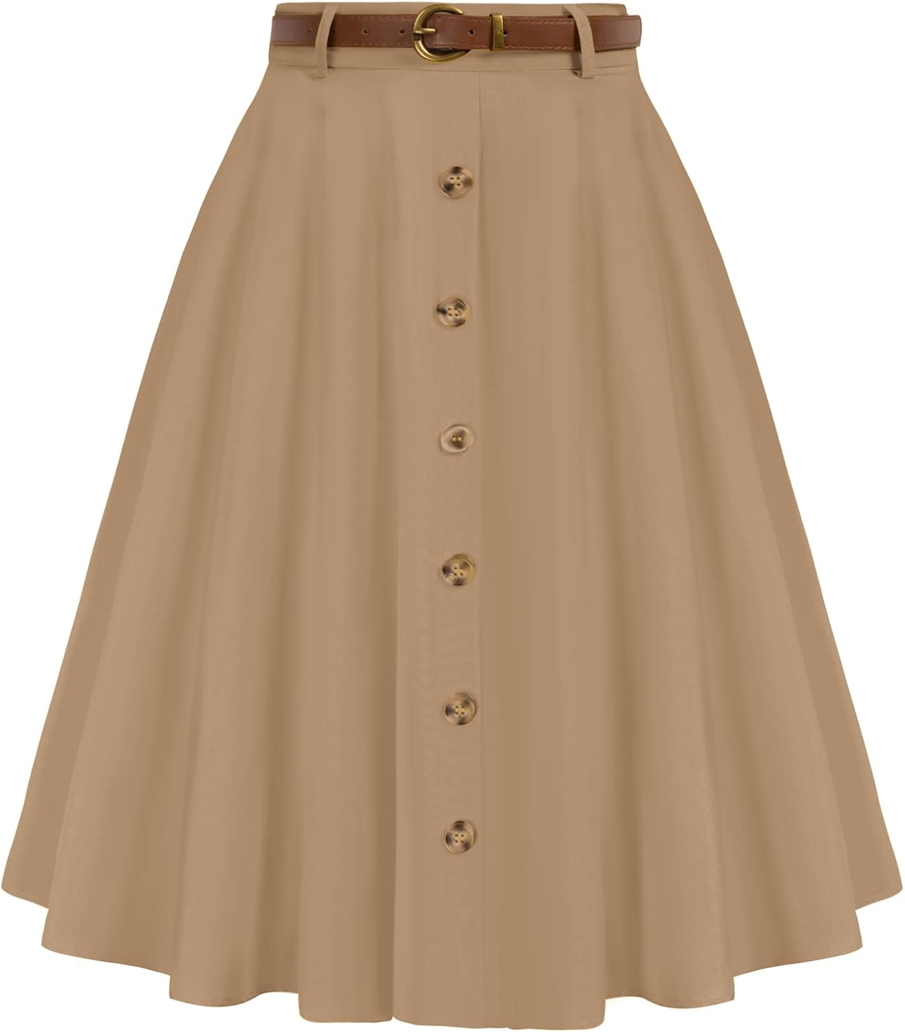Belle Poque Women's A Line Flared Midi Skirt Vintage Stretch High Waisted Button...