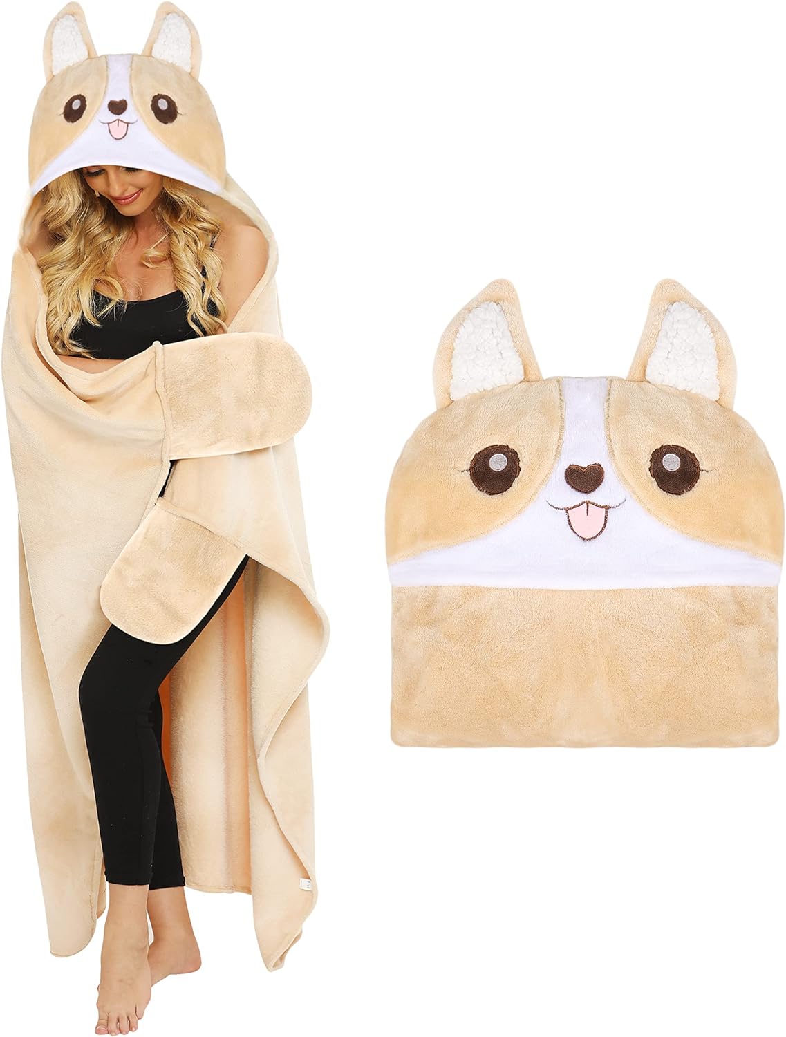 Shoppawhile Dog Lovers Gifts for Women Corgi Dog Gifts Wearable Hooded Blanket f...