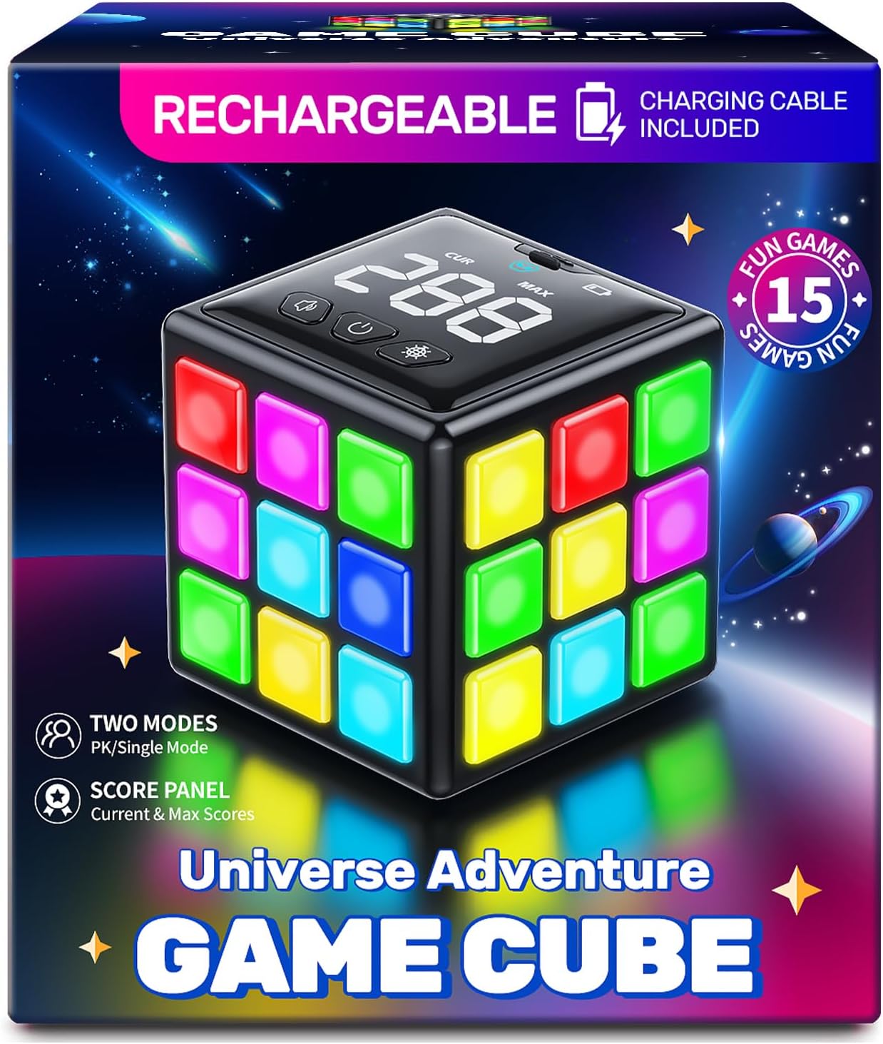 Rechargeable Game Cube, 15-in-1 Fun Brain Memory & Speed Games for Kids, Christm...
