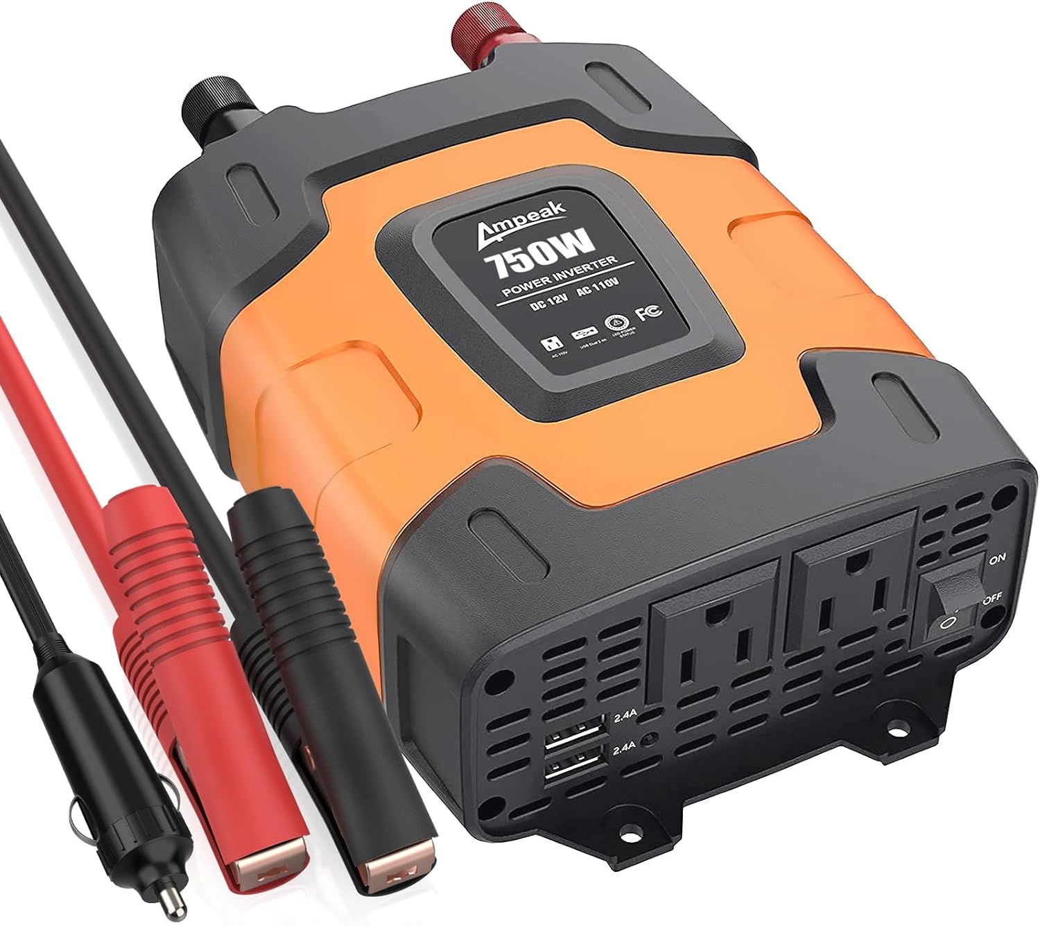 Ampeak 750W Power Inverter 4.8A Dual USB Ports 2 AC Outlets Car Inverter DC 12V...