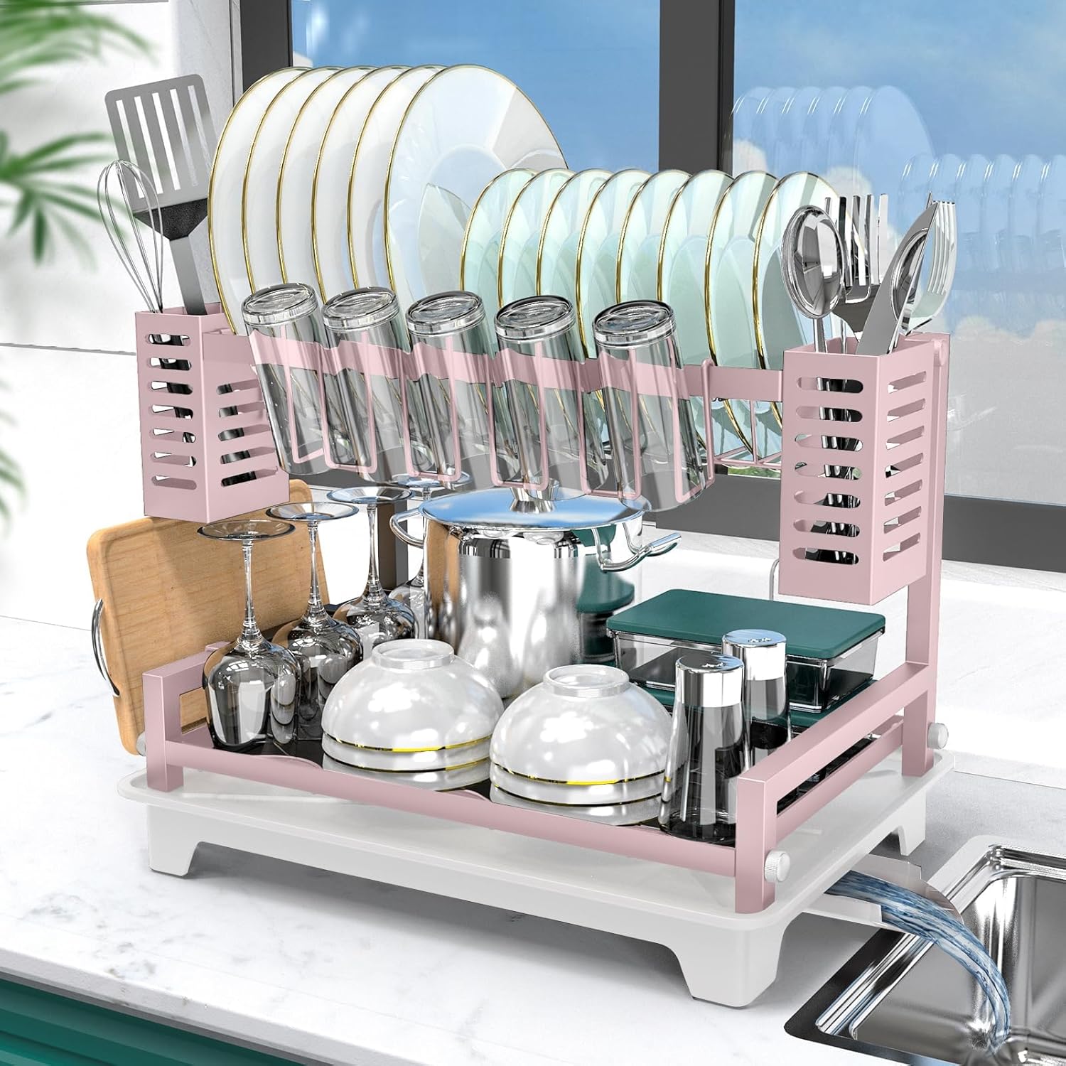B-Land Dish Drying Rack, 2 Tier Dish Racks for Kitchen Counter, Large Dish Dryin...