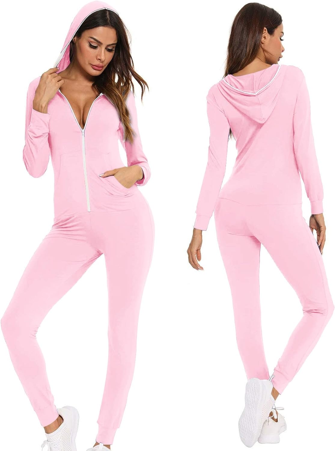 SWOMOG Womens Pajamas Jumpsuits Zip-up Hoodie Union Jumpsuit Romper Long Sleeve...