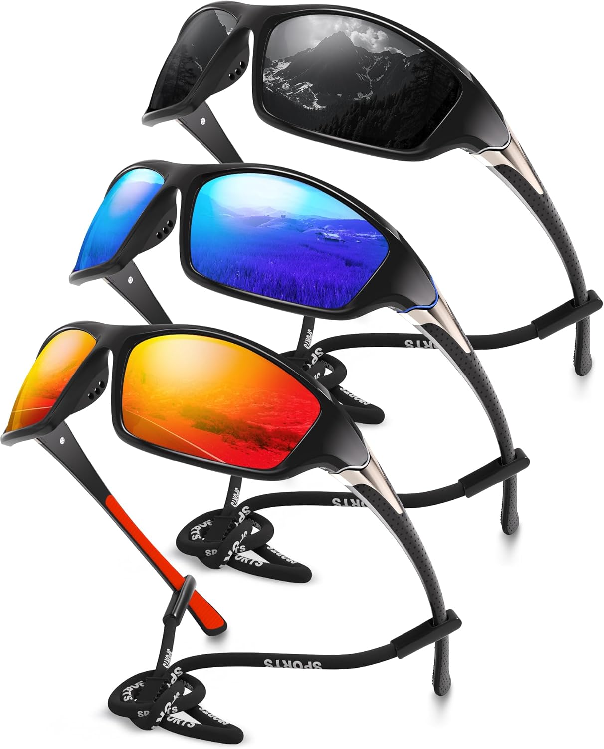 3 Pack Polarized Sports Sunglasses for Men, Mens Sunglasses Wrap Around UV400 Pr...