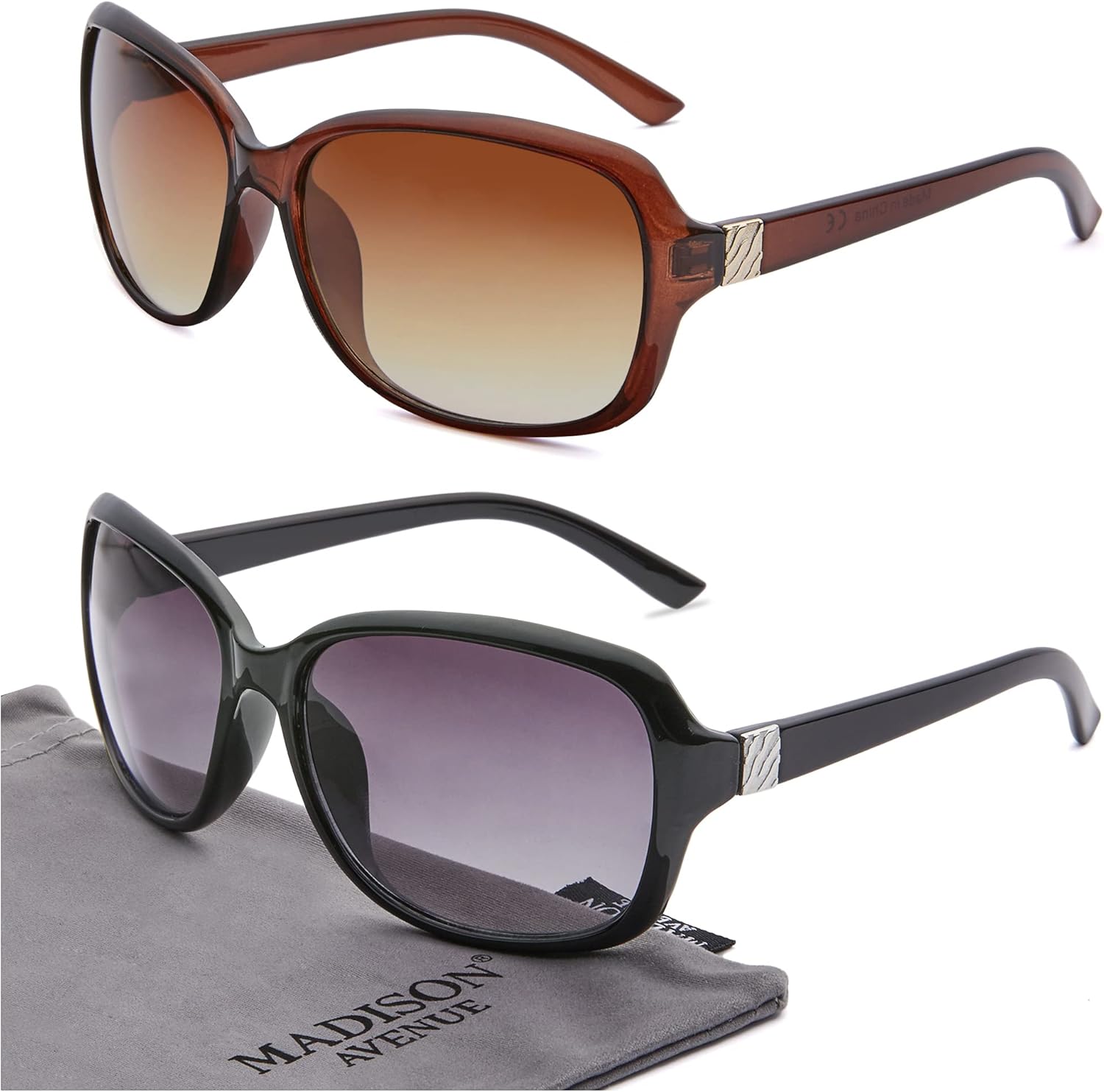 Madison Avenue 2 Pack Classic Vintage Sunglasses for Women Men,Fashion Sun Shade...