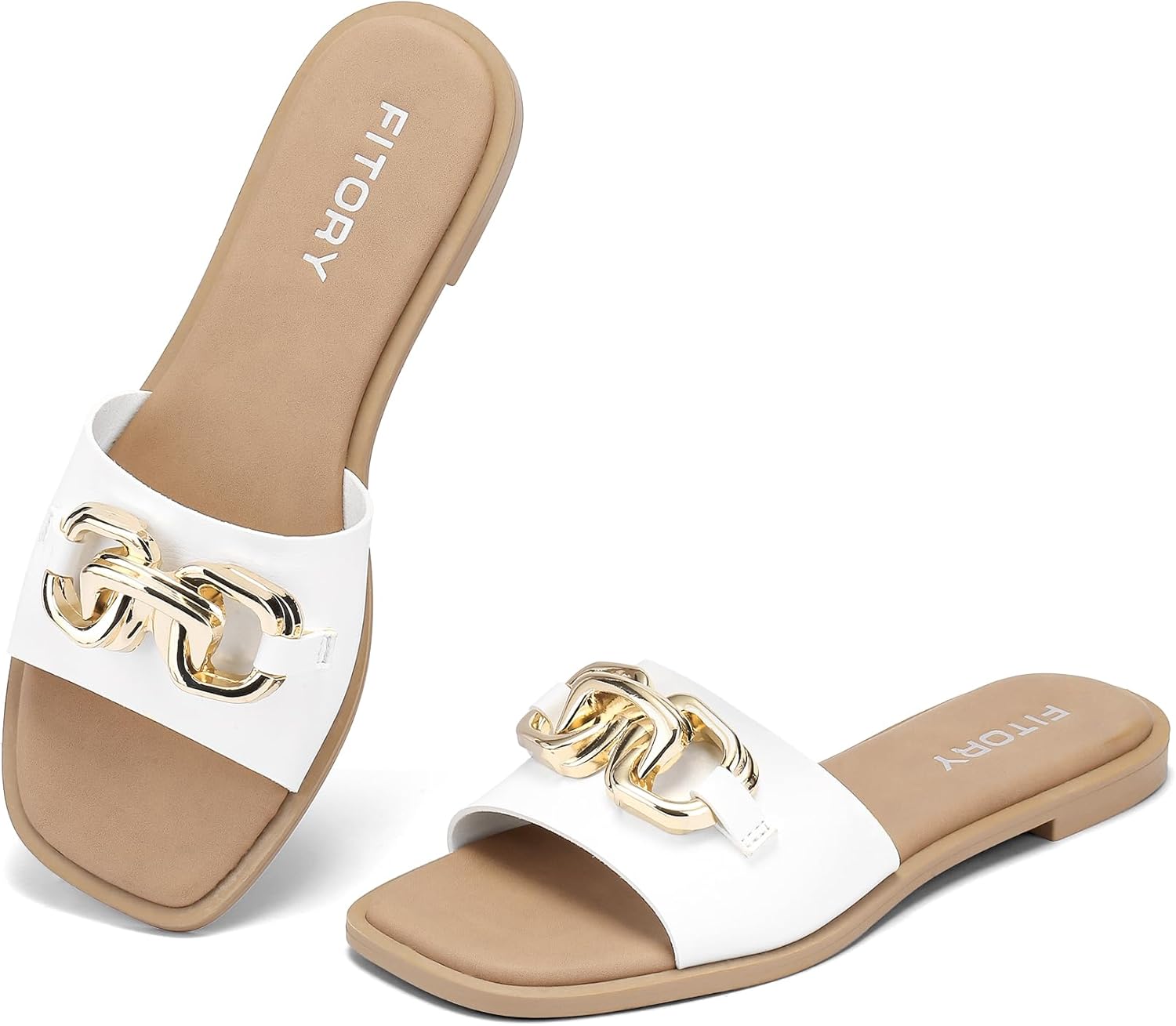 FITORY Women's Flat Sandals Fashion Slides With Soft Leather Slippers for Summer...