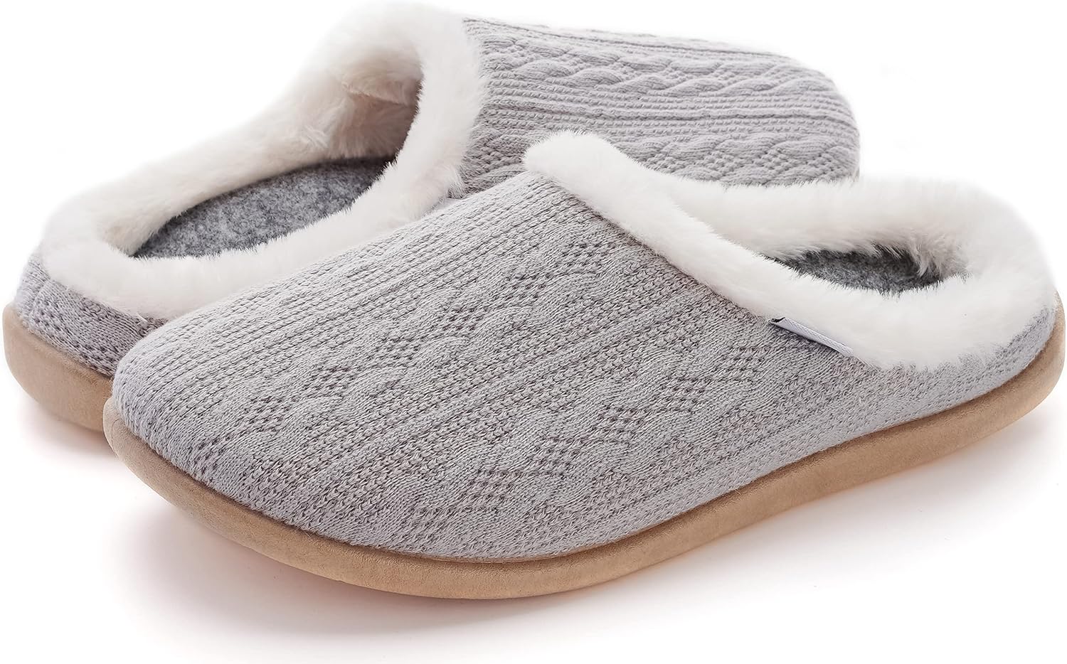 WHITIN Women Arch Support Fuzzy Knitted Slipper Warm Slip On House Shoes 8.5 Gre...