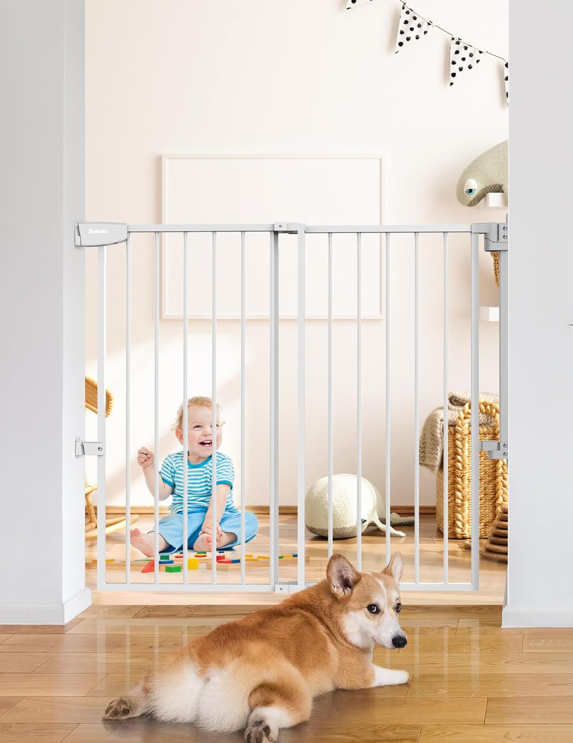 Babelio 34" Tall No Bottom Bar Baby Gate for Stairs, Safety Pet Gates with Large...