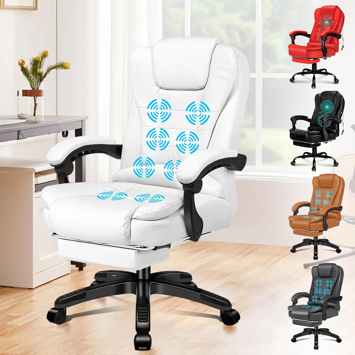 ELFORDSON Executive Office Chair with 8-point Massage Seat Heated, PC Desk Gamin...