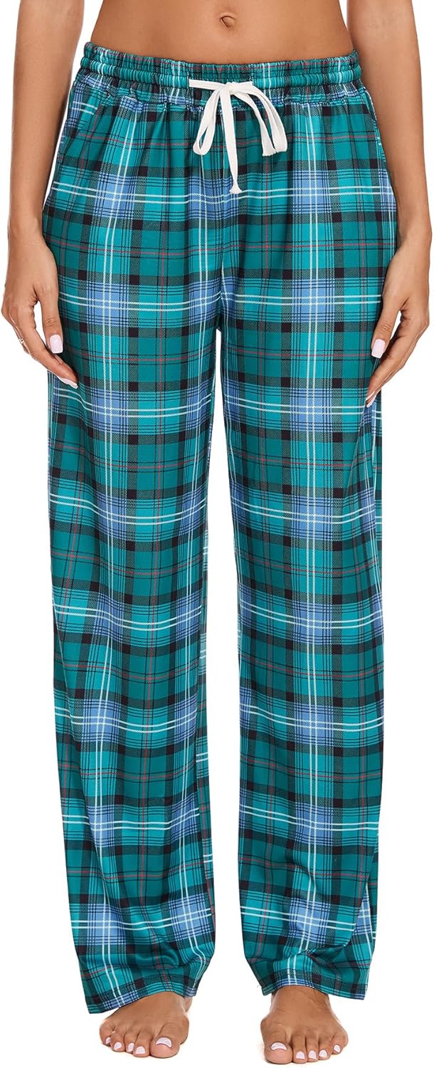 Womens Pajama Pants Plaid Sleep Lounge Pj Bottoms With Pockets Green XX-Large