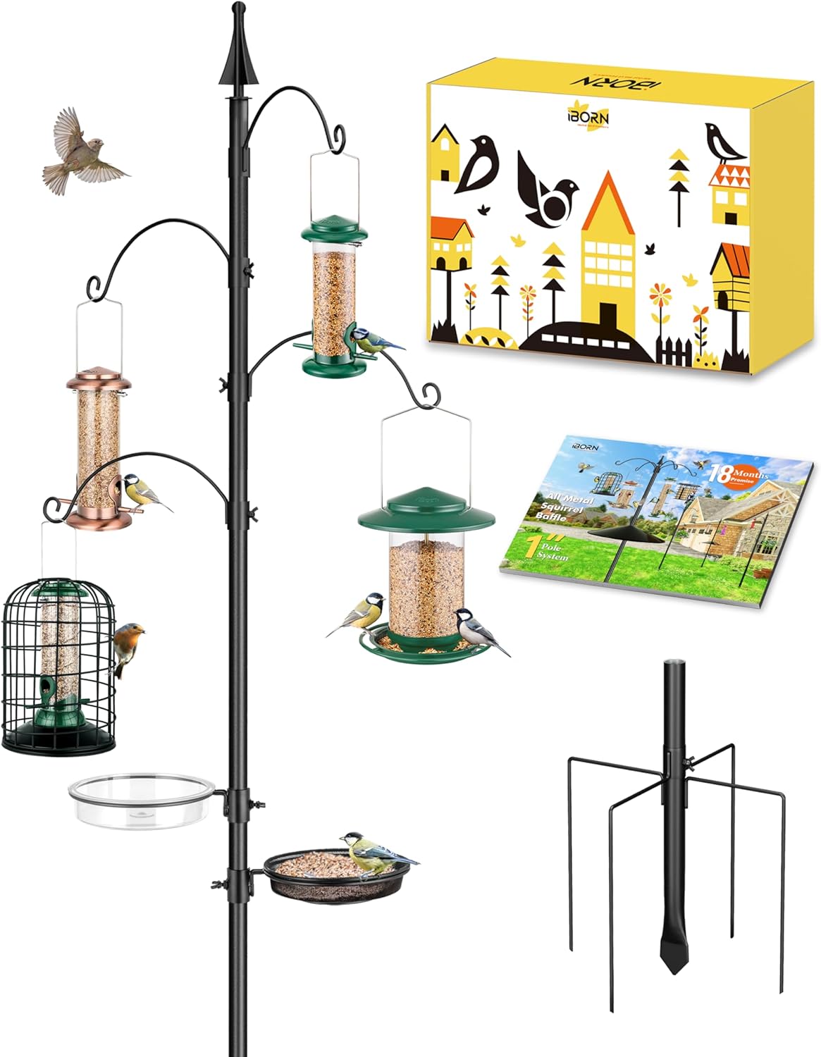iBorn 1 Inch Pole Bird Feeders Hanging Station Wild Bird Feeding Station Stand F...