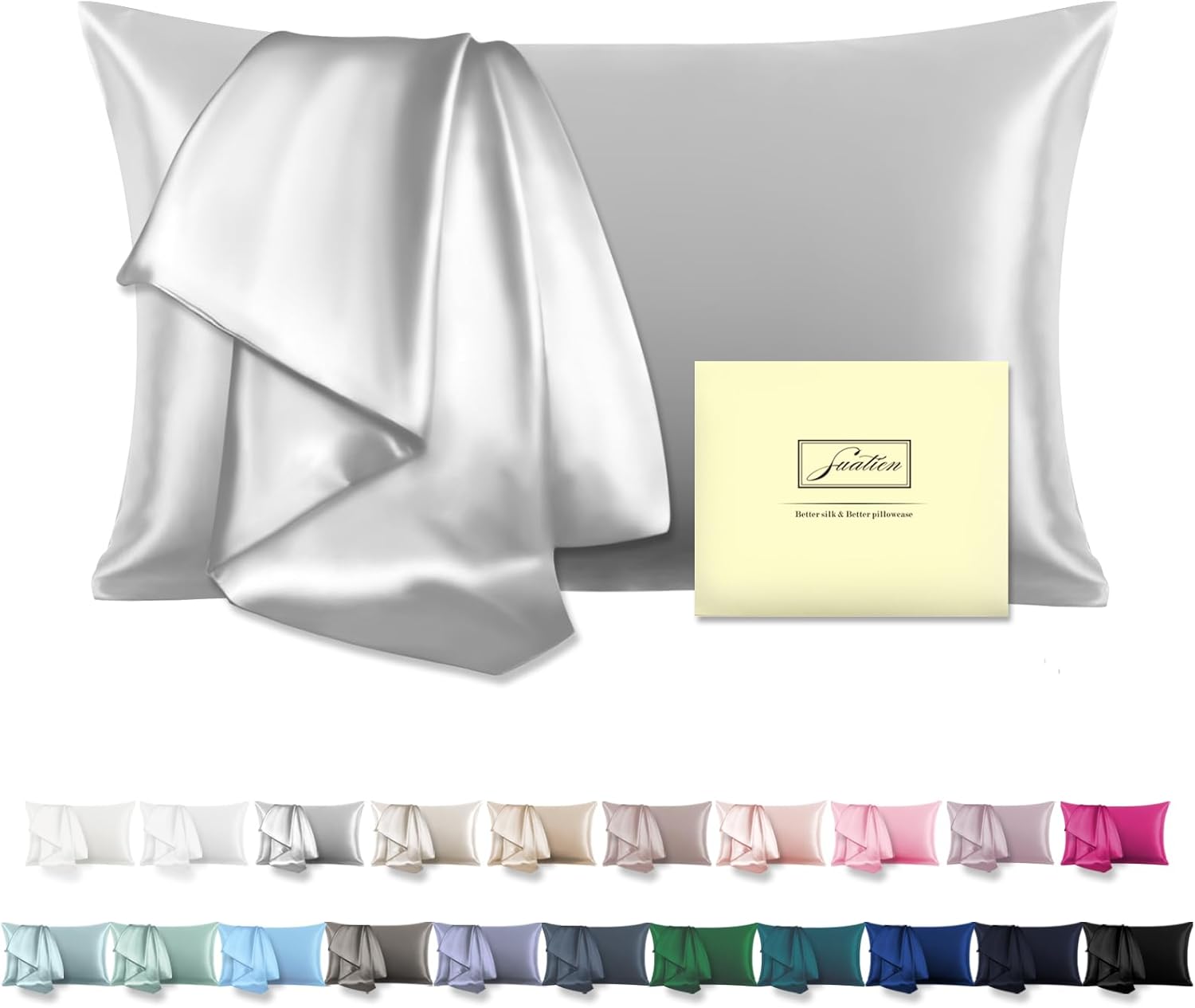 Natural Mulberry Silk Pillowcase for Hair and Skin Queen Size 20"X30" Silk Pillo...