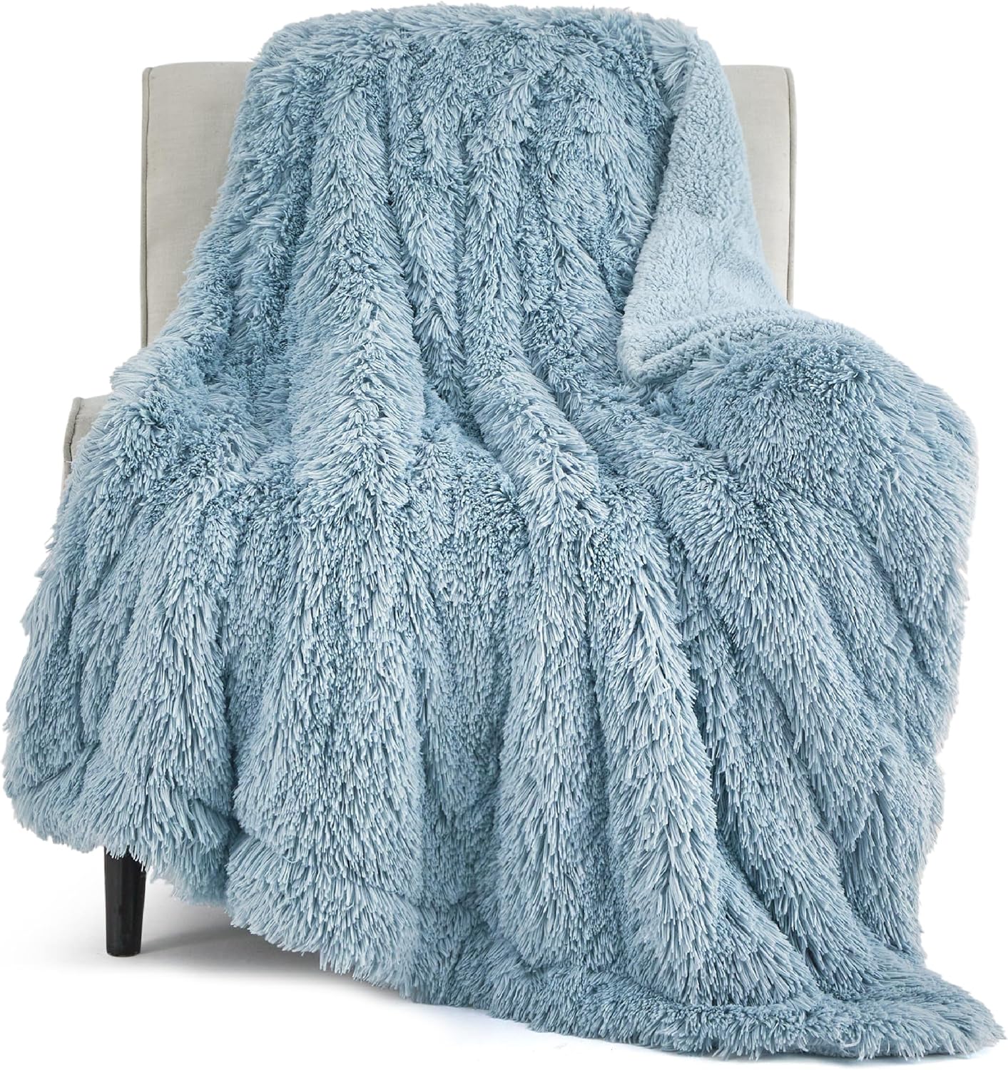 Bedsure Fluffy Blue Throw Blanket Gifts for Women, Men, Soft Fleece Cozy Fuzzy S...