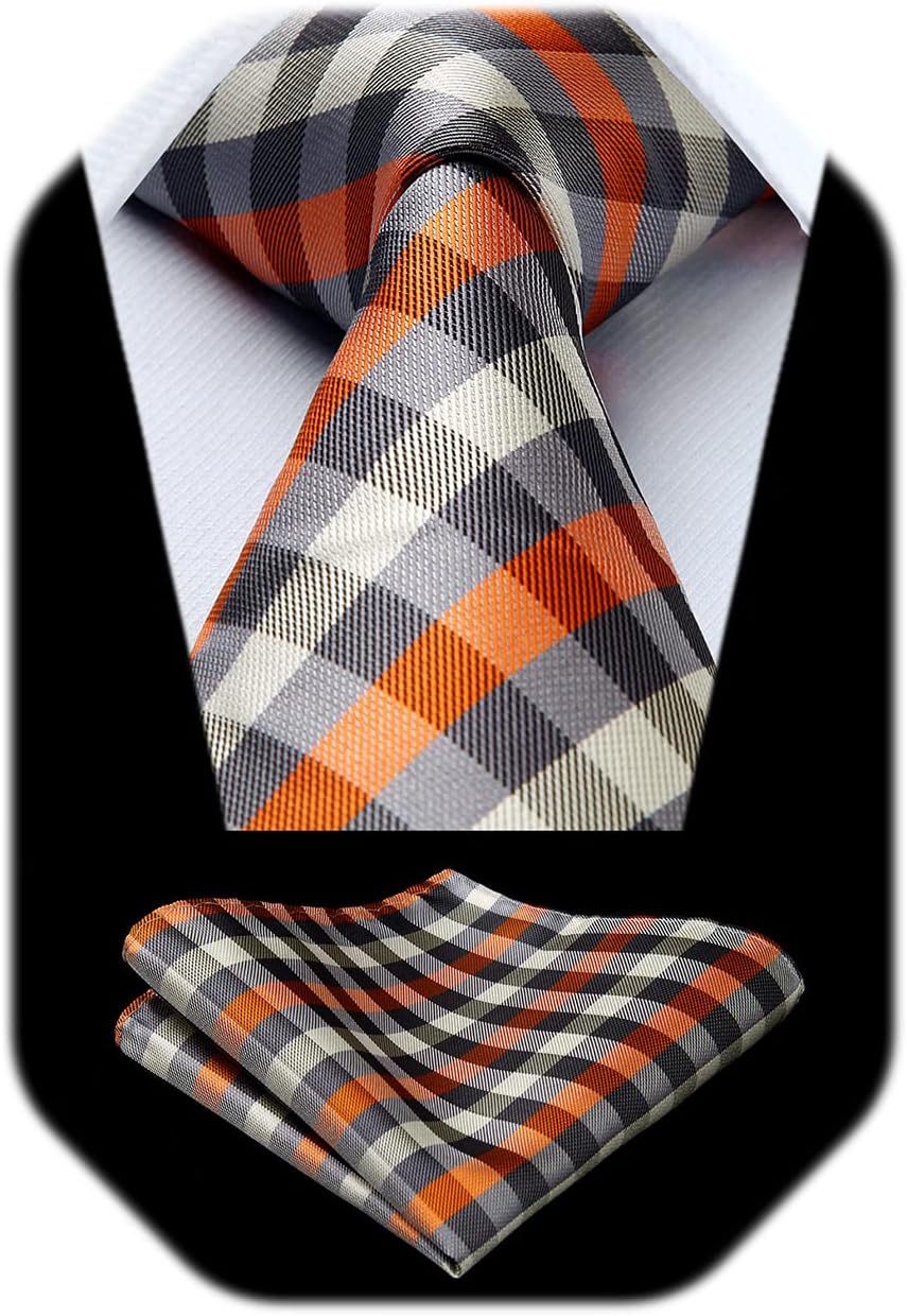 HISDERN Plaid Checkered Tie Handkerchief Woven Classic Formal Men's Necktie & Po...