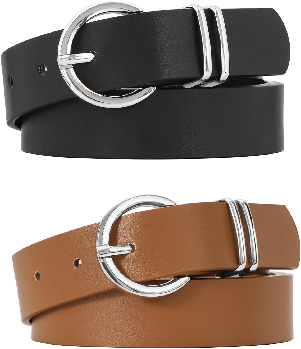 VONMELLI 2 Pack Women's Leather Belts for Jeans Dresses Fashion Gold Buckle Ladi...