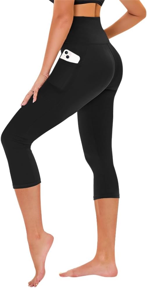 TNNZEET Capri Leggings for Women - Tummy Control Black Leggings with Pockets Hig...