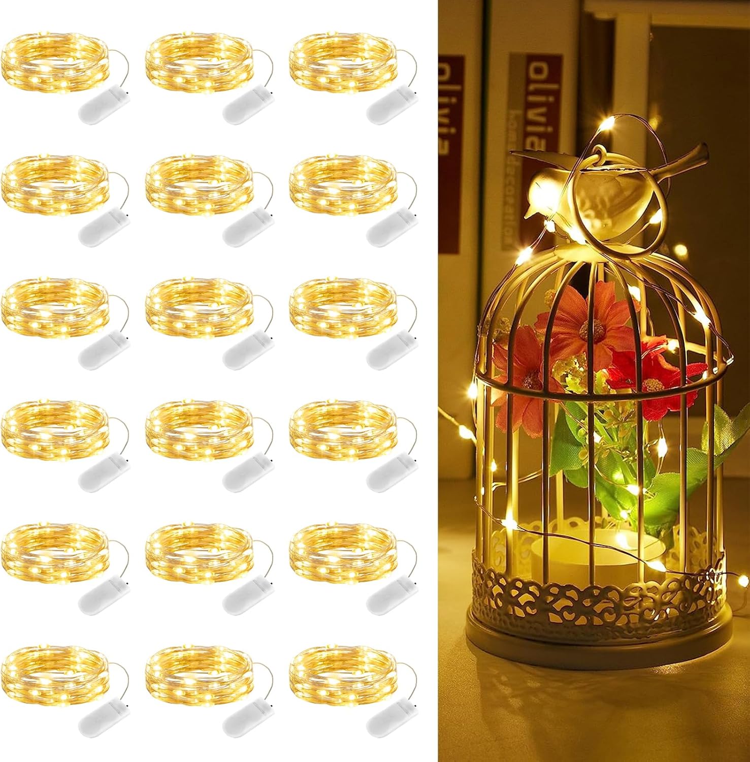 Brightown 18 Pack Led Fairy Lights Battery Operated String Lights Waterproof Sil...