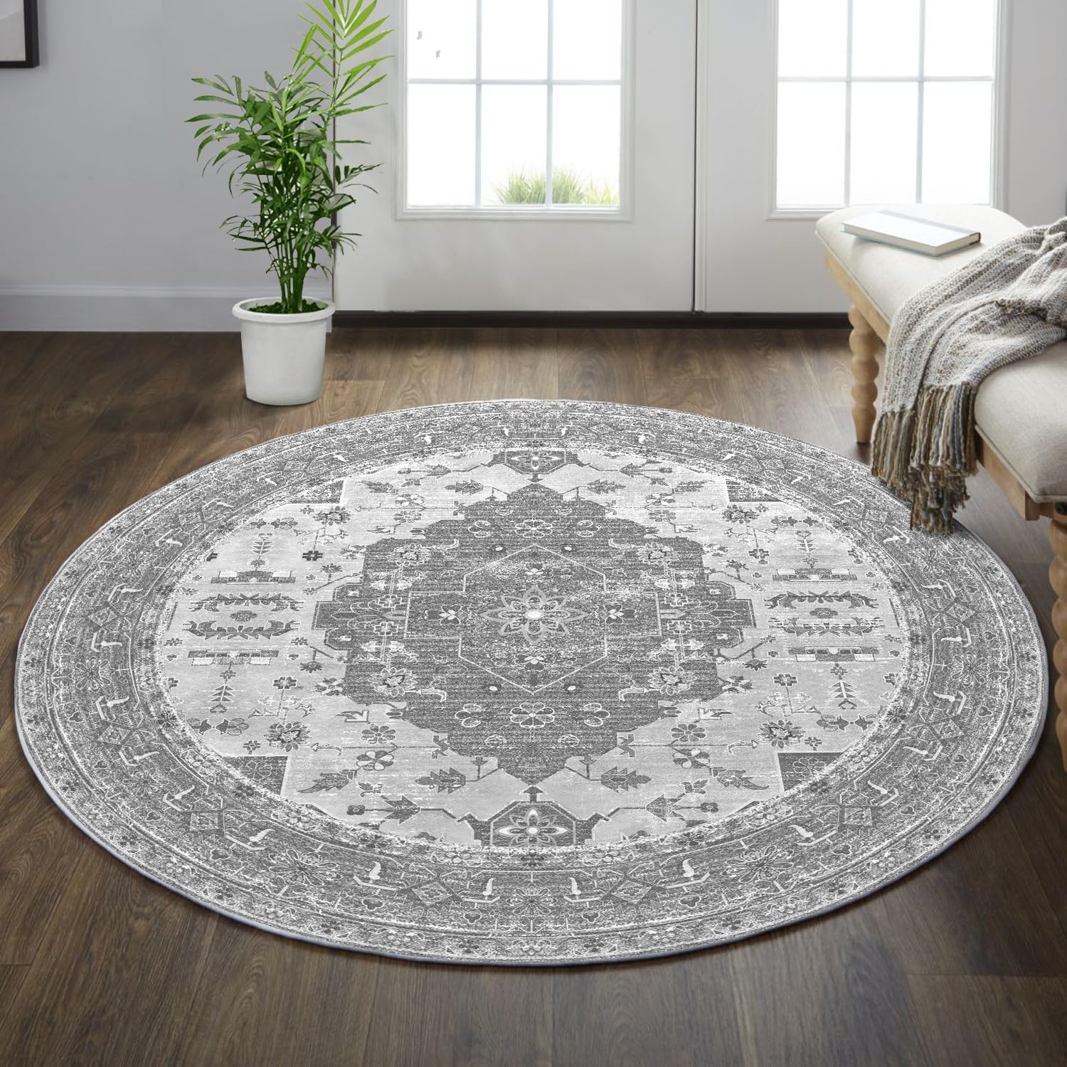 vivorug 4x4 Area Rugs, Stain Resistant Washable Rug for Living Room, Neutral Vin...