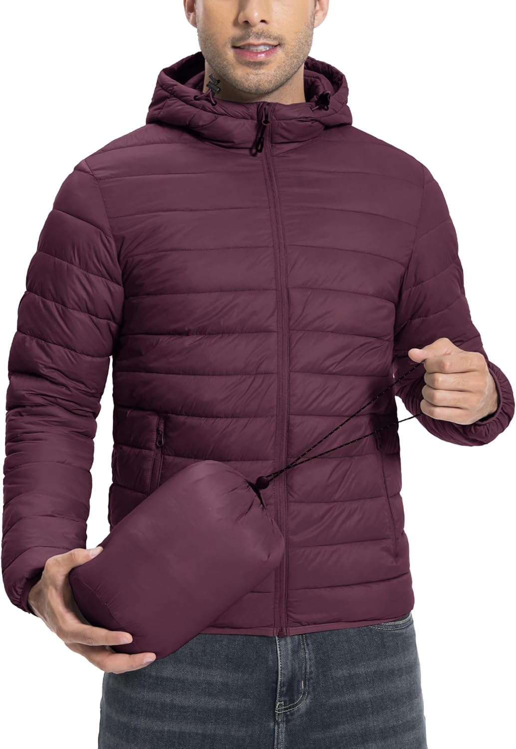 Pioneer Camp Mens Lightweight Packable Puffer Jacket Hooded Insulated Thermal Pu...