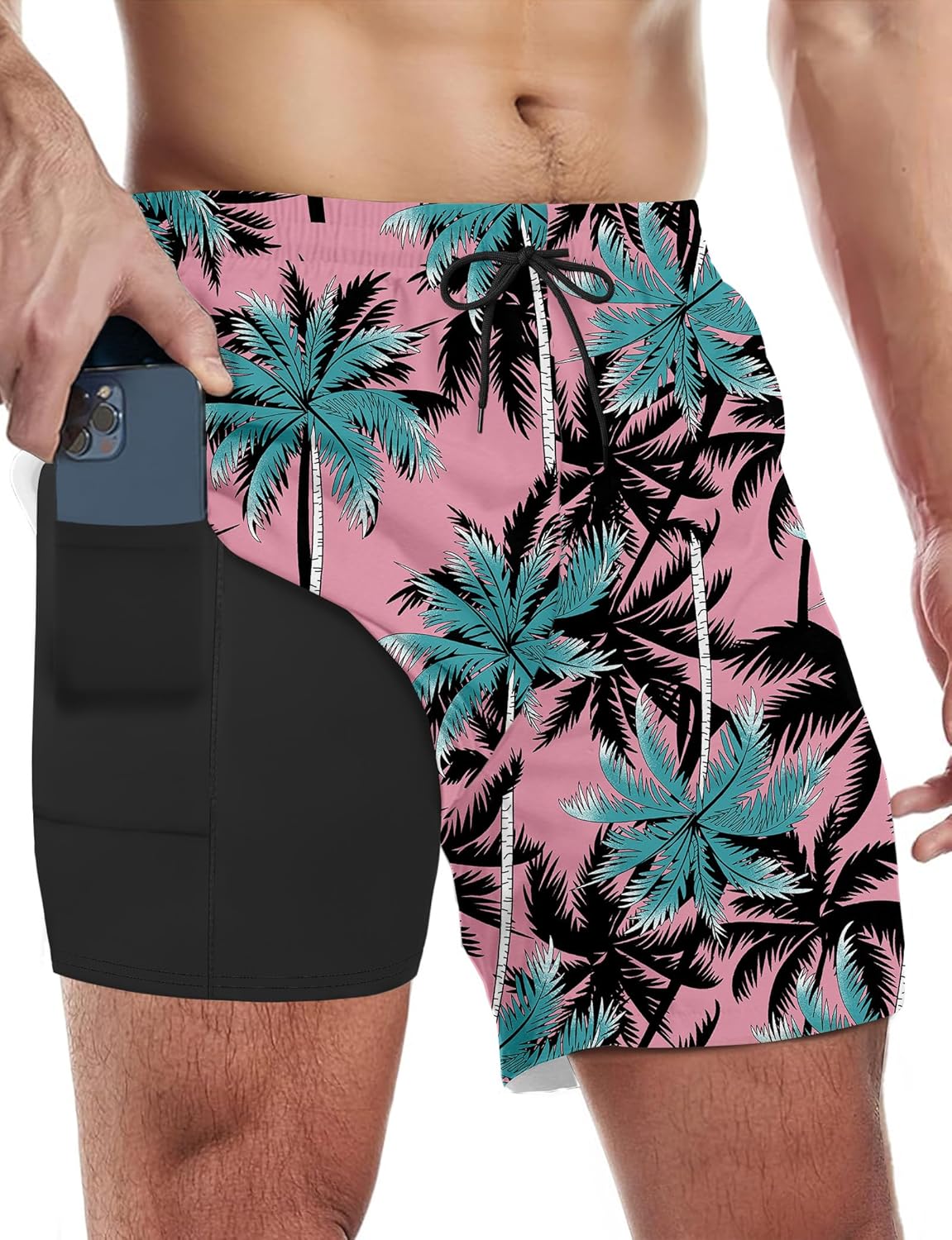Buauty Mens Swim Trunks with Compression Liner 5 Inch Inseam Quick Dry Swim Shor...
