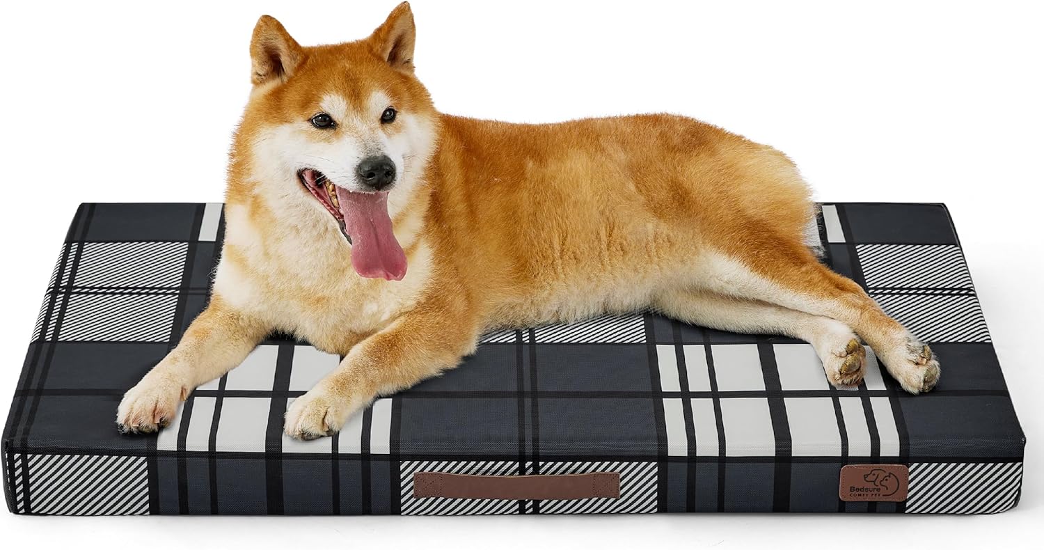 Bedsure Large Patterned Dog Bed for Large Dogs, Outdoor Waterproof Orthopedic Eg...