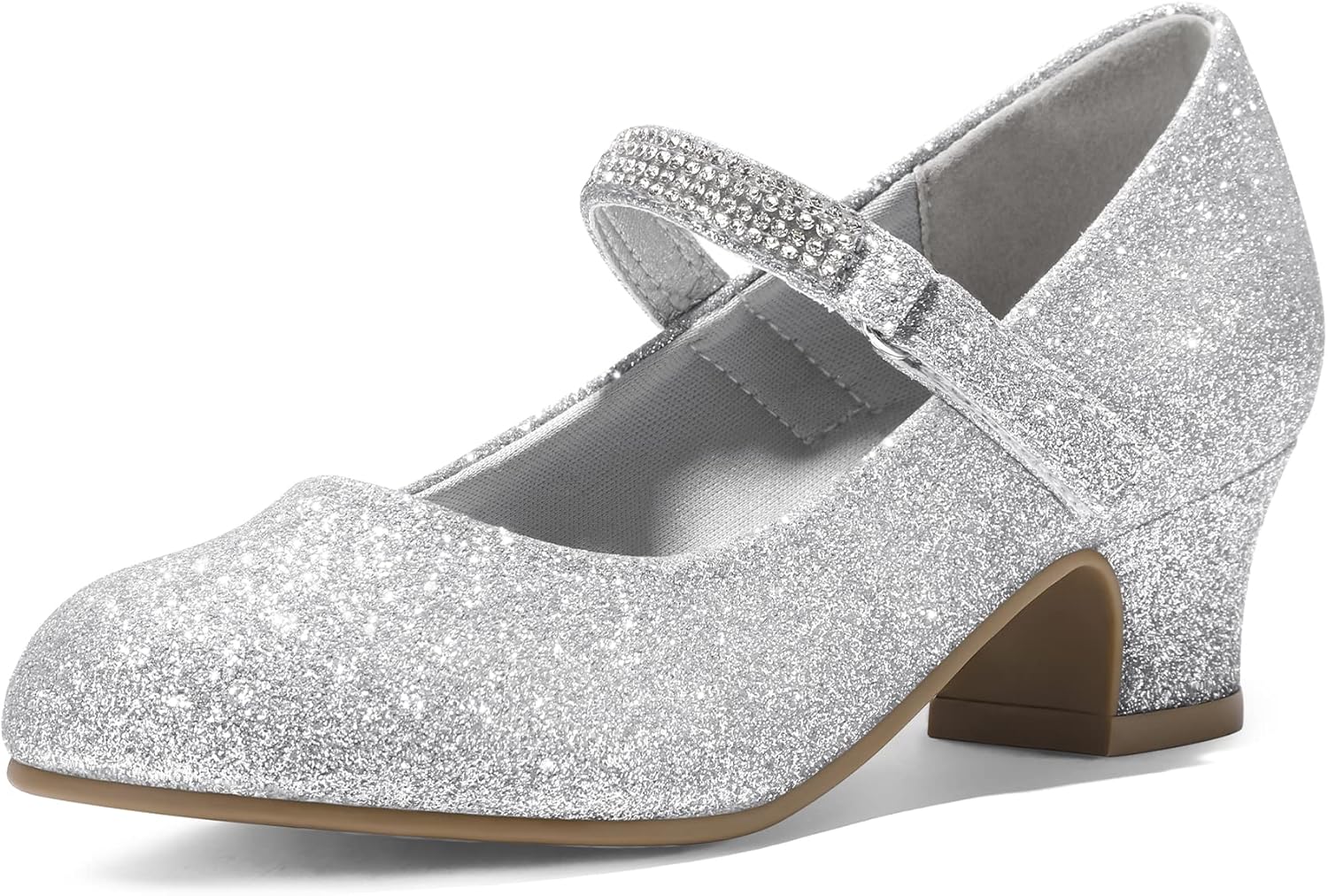 K KomForme Mary Jane Shoes with Low Heel Rhinestones Princess Flats Dress Pump S...