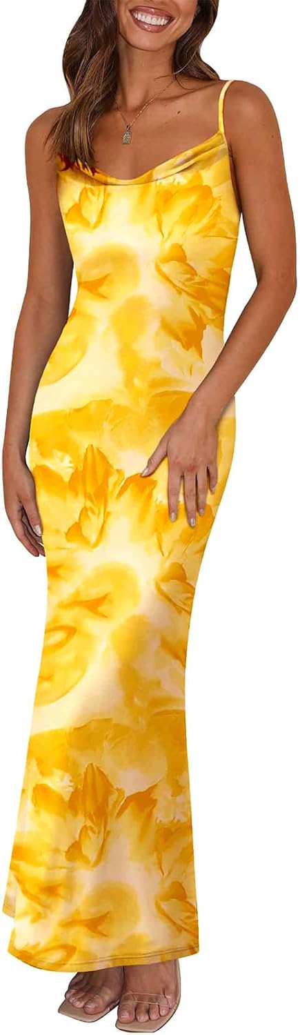 PRETTYGARDEN Women's 2024 Summer Floral Spaghetti Strap Maxi Dress Stretch Sexy...