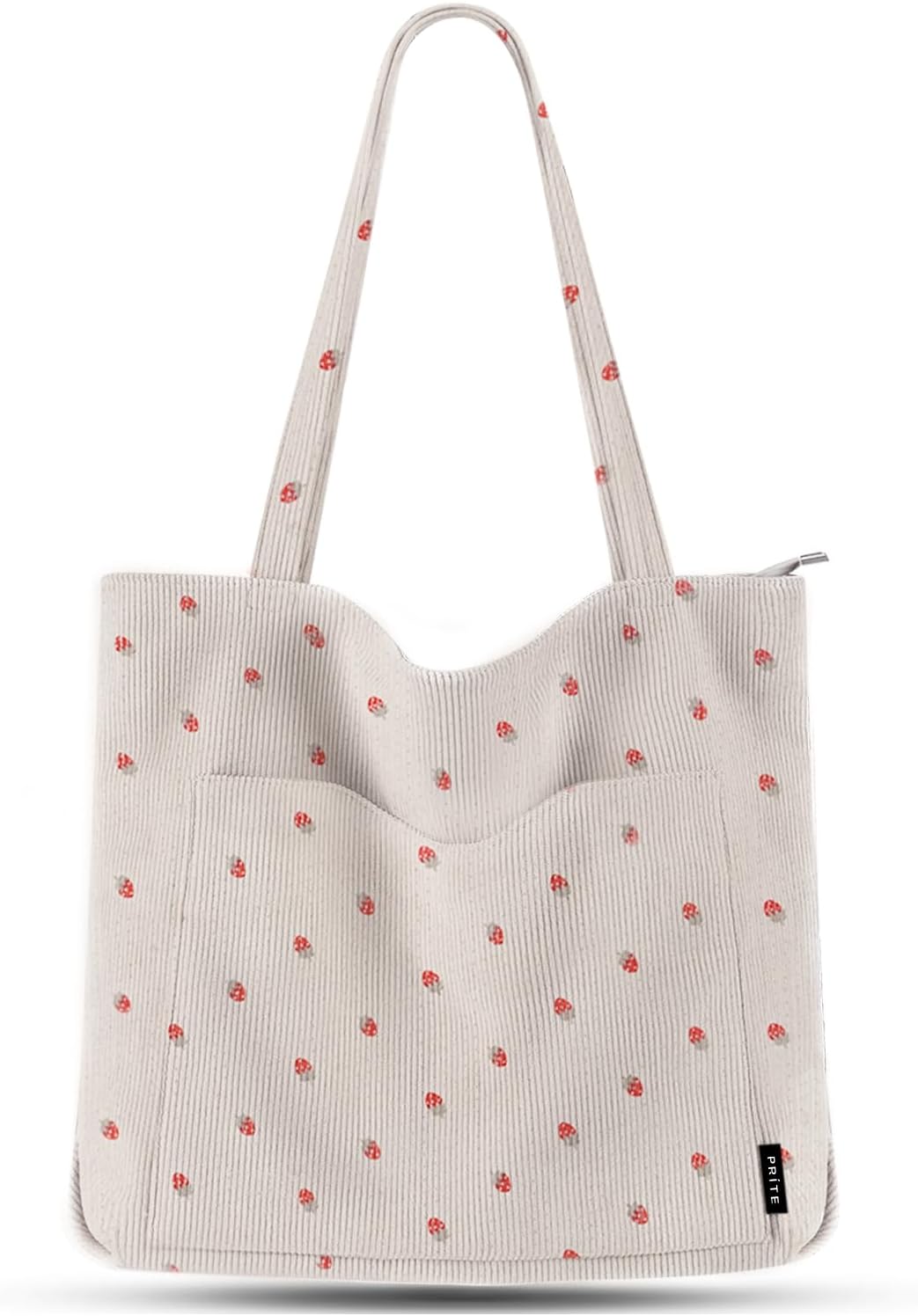 Prite Corduroy Tote Bag for Women Large Shoulder Bag with Zipper and Pockets for...