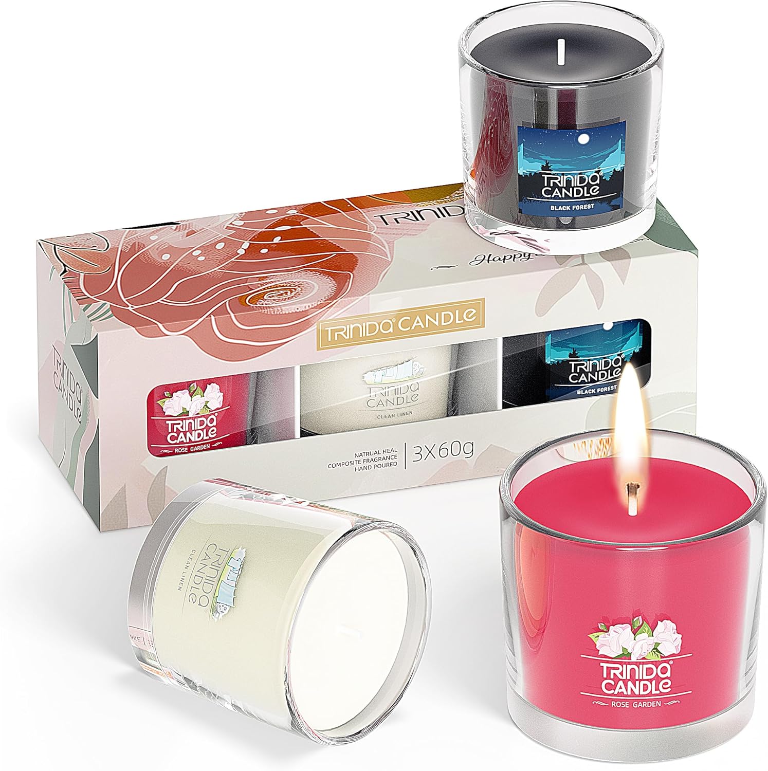 TRINIDa Candles Gifts for Women, 3 × 60g Birthday Candle Gift Set, Birthday Gift...
