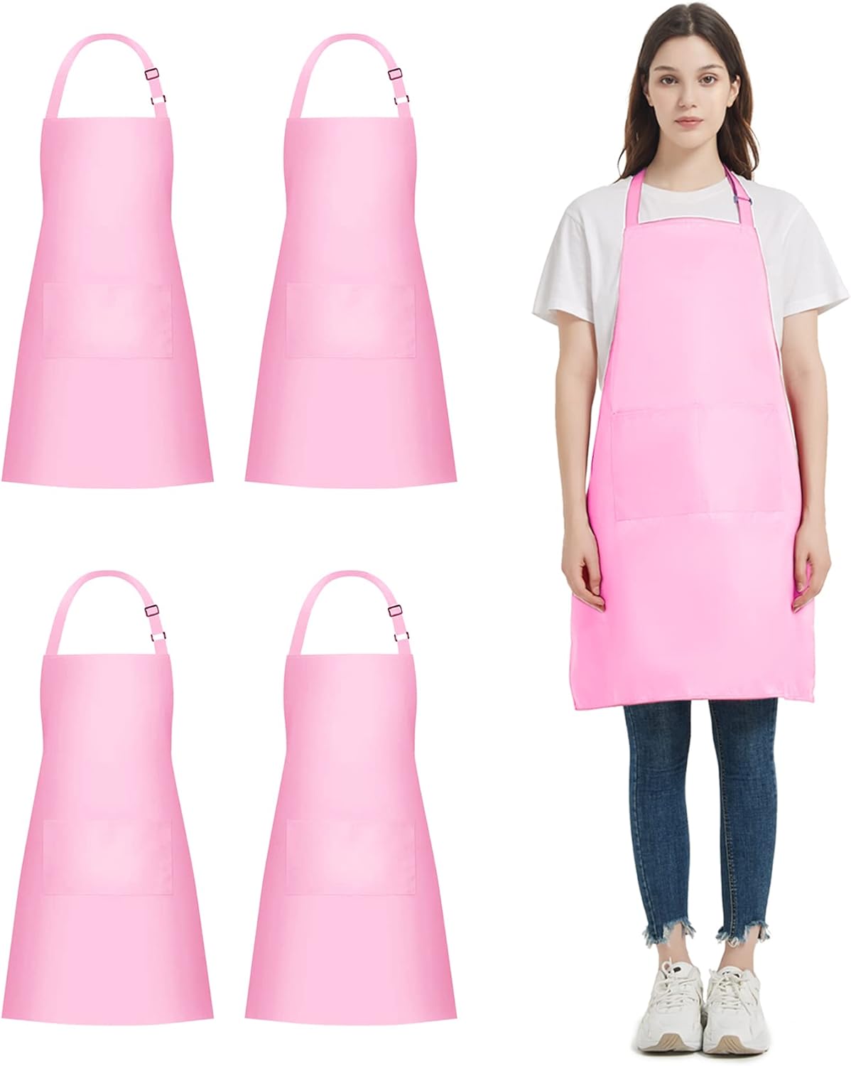 atopo 4 Pack Chef Aprons, Black Apron with 2 Pockets, Waterproof Adjustable Apro...