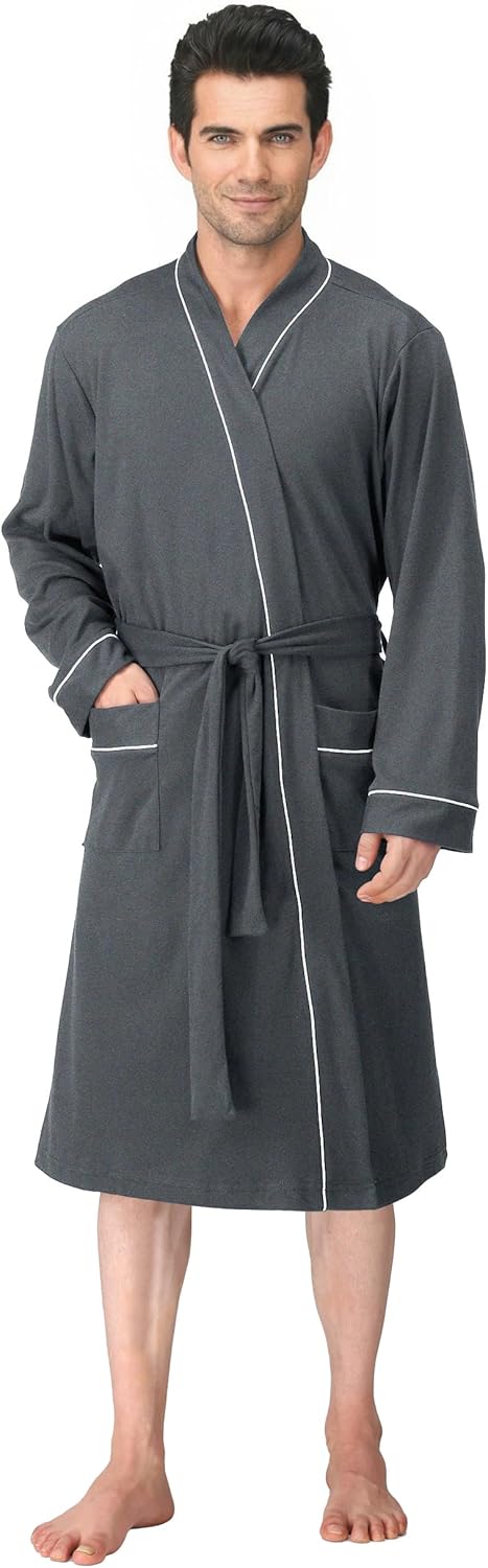 NY Threads Men's Robe Cotton Blend Knit Bathrobe Small Dark Heather Grey